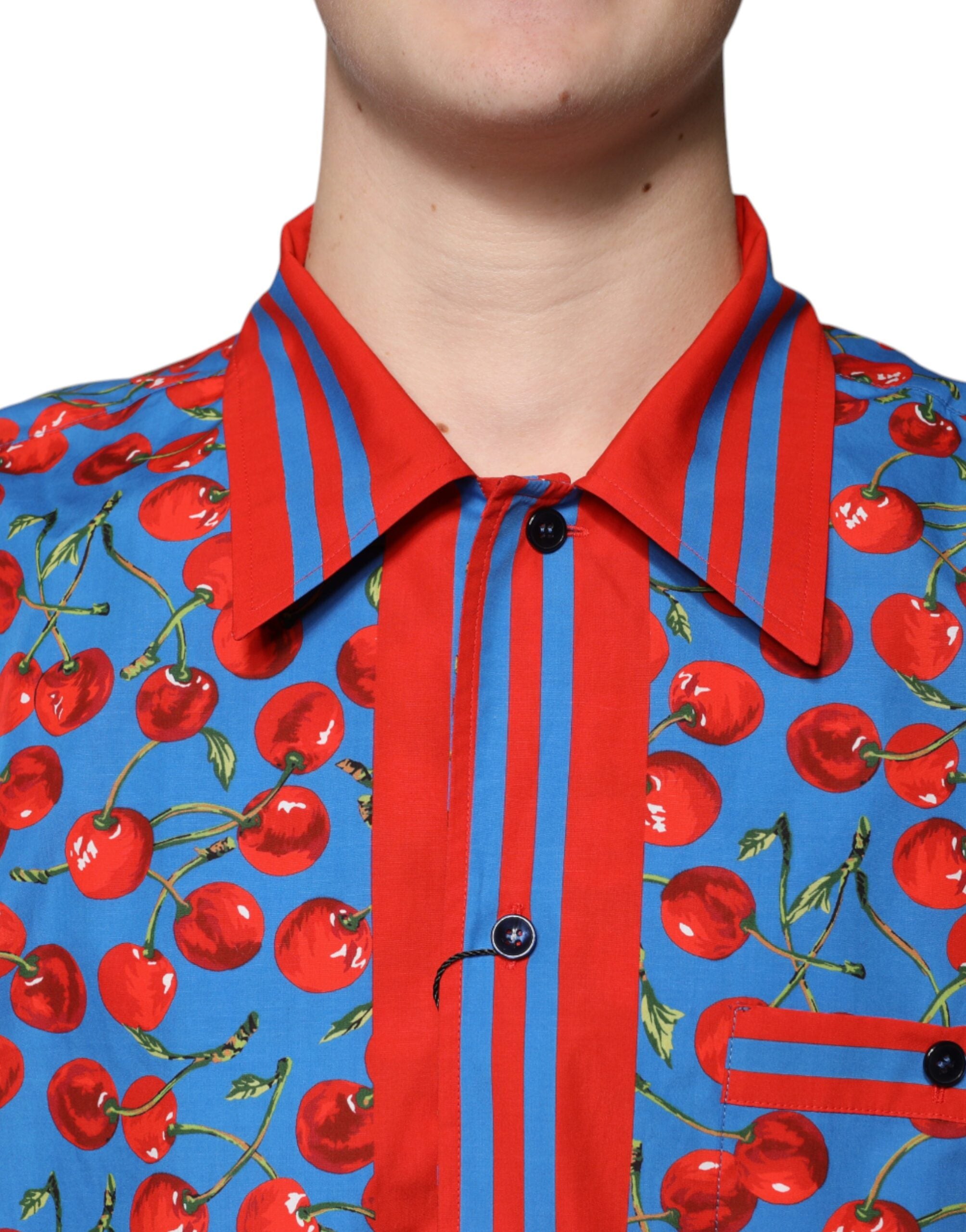 Dolce & Gabbana Blaues, kirschrotes Button-Down-Freizeithemd aus Baumwolle