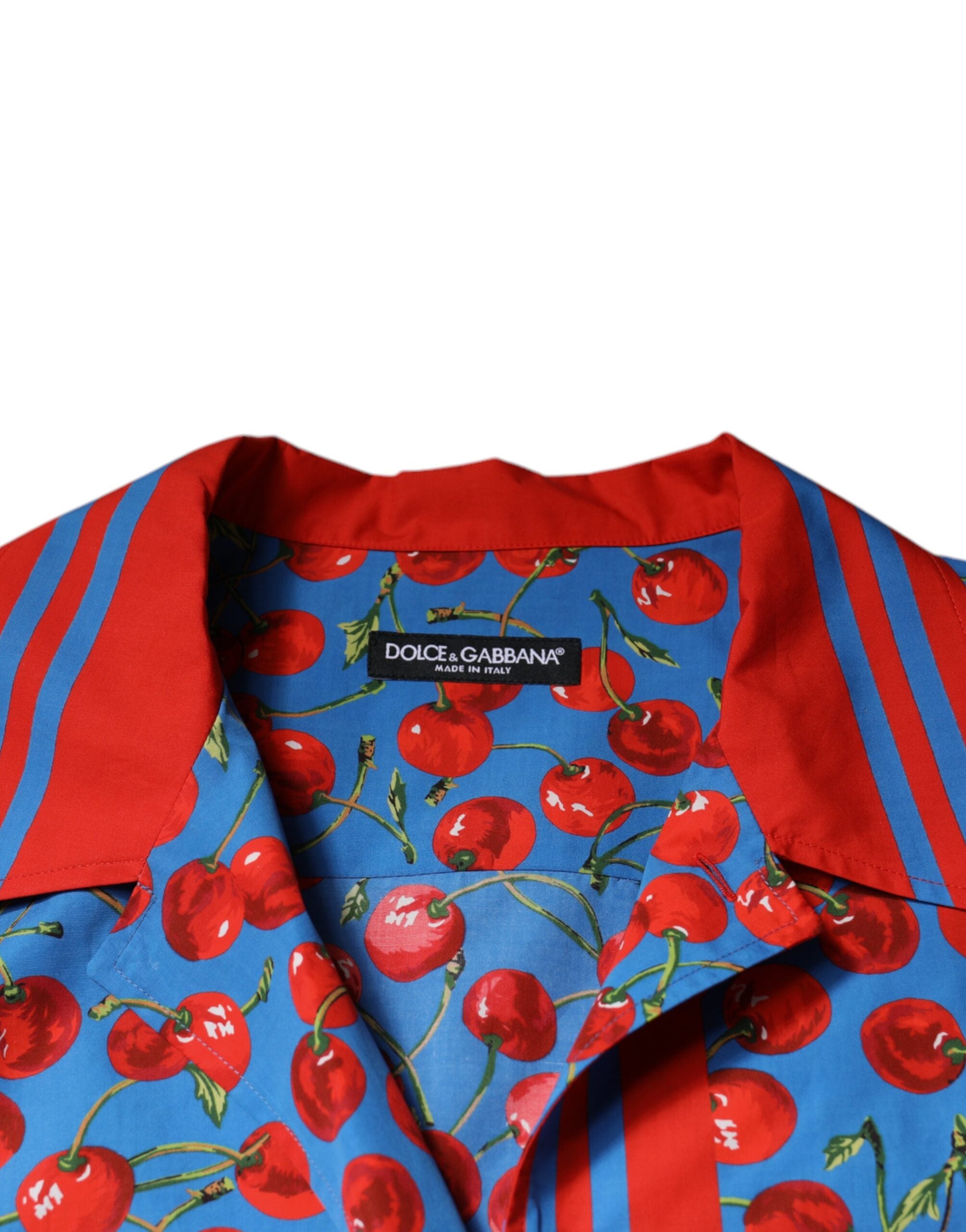 Dolce & Gabbana Blaues, kirschrotes Button-Down-Freizeithemd aus Baumwolle