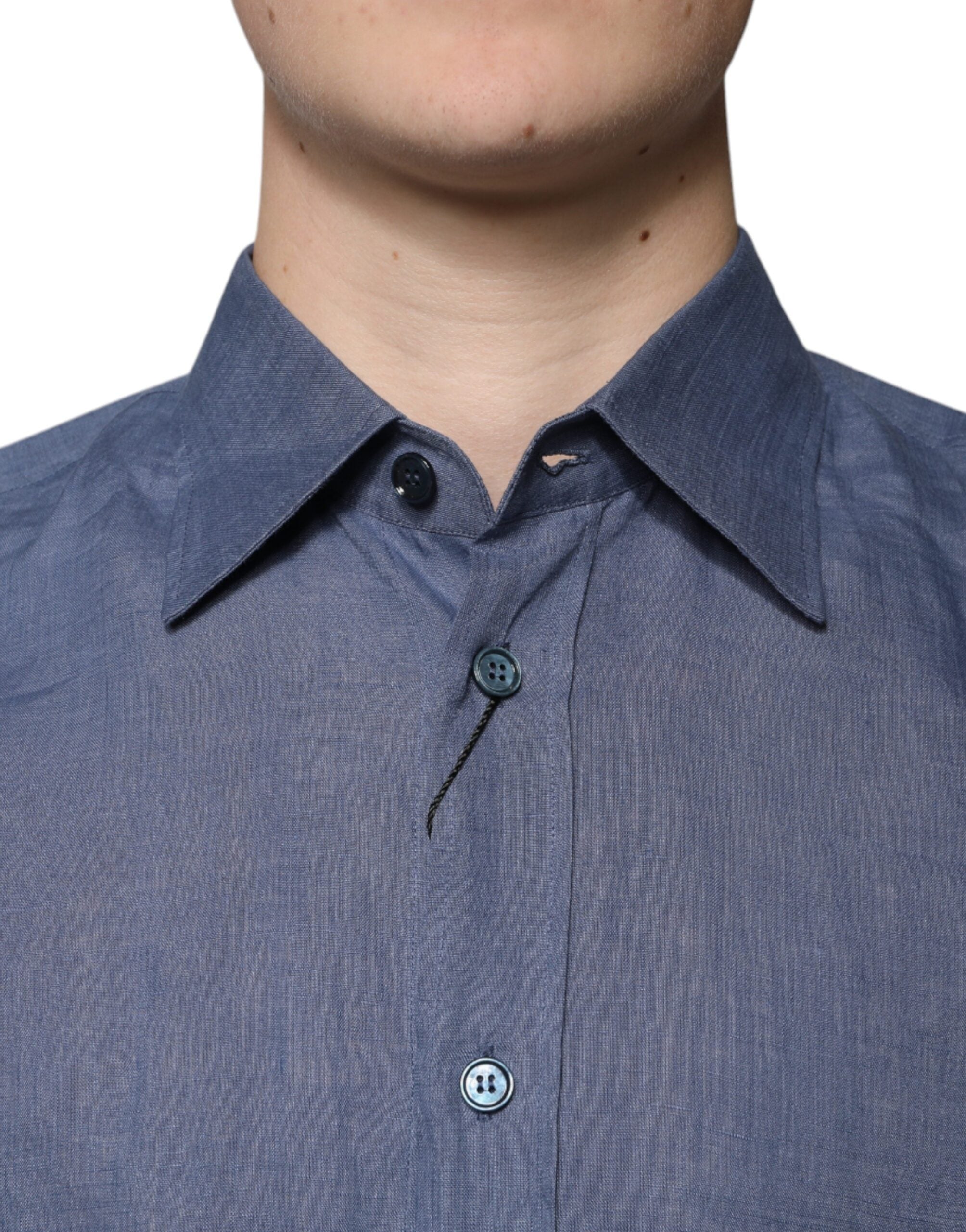 Dolce & Gabbana – Blaues, langärmliges Freizeithemd mit Knopfleiste und Logo
