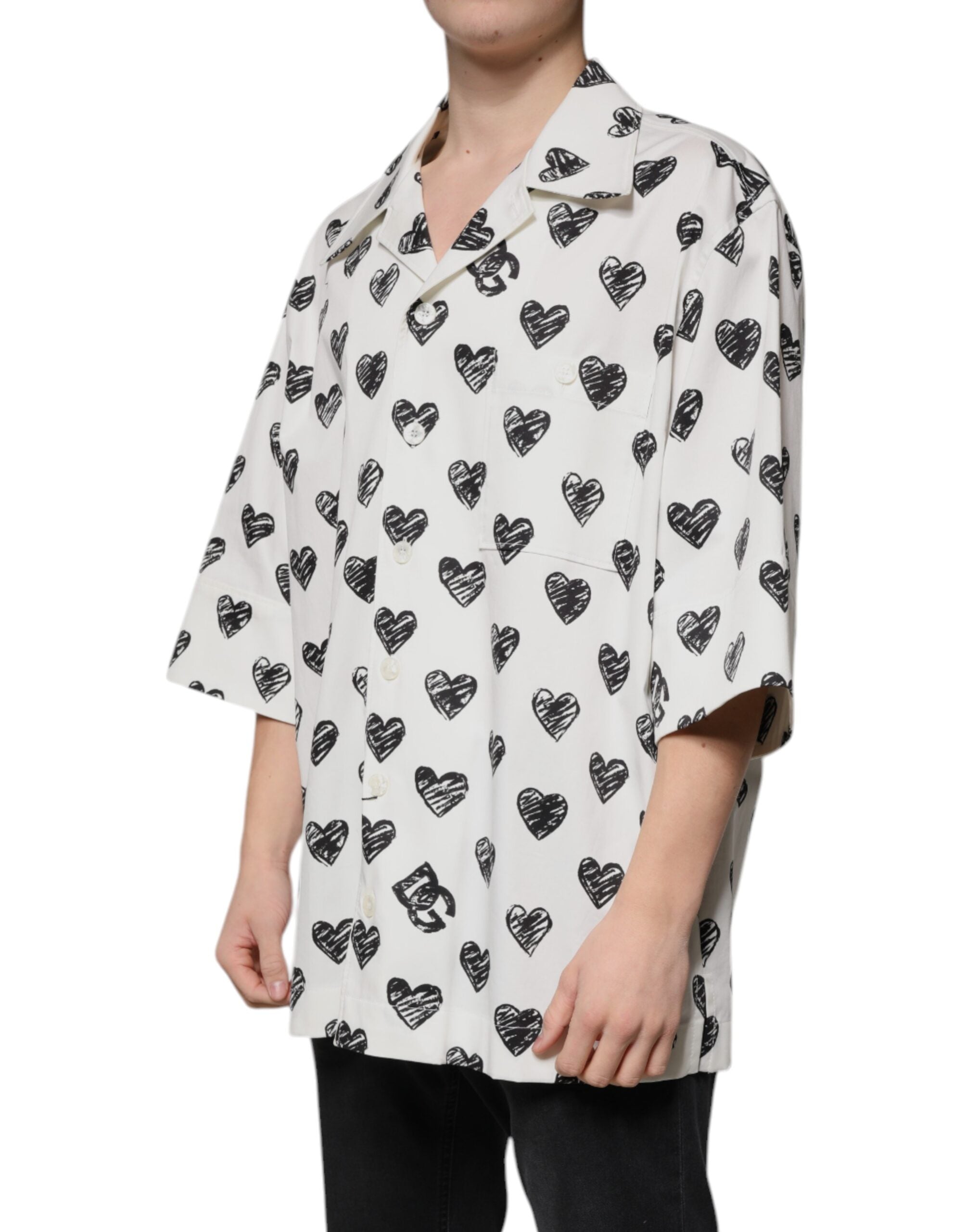 Dolce & Gabbana Weißes, kurzärmliges Freizeithemd mit Herz-Print