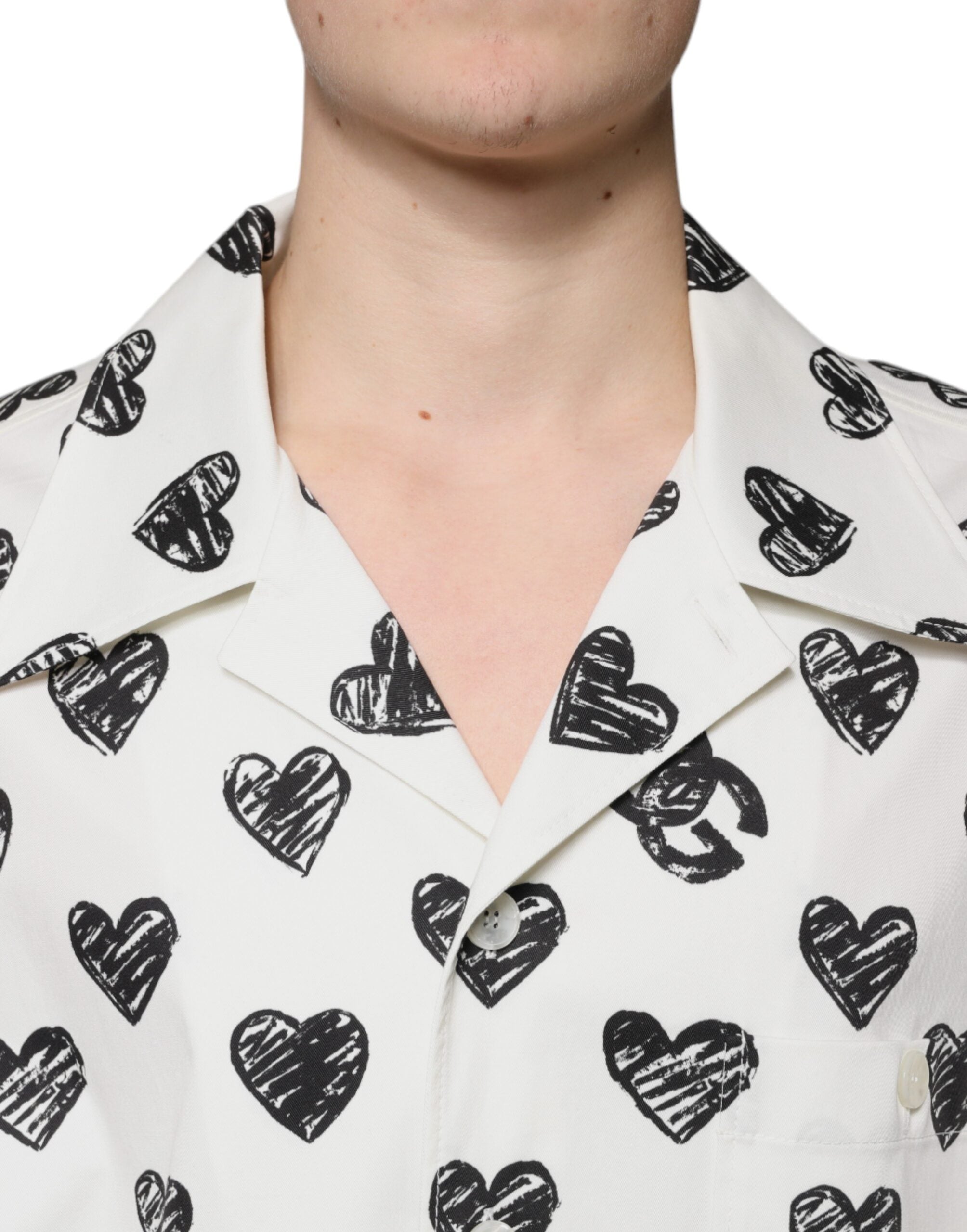 Dolce & Gabbana Weißes, kurzärmliges Freizeithemd mit Herz-Print
