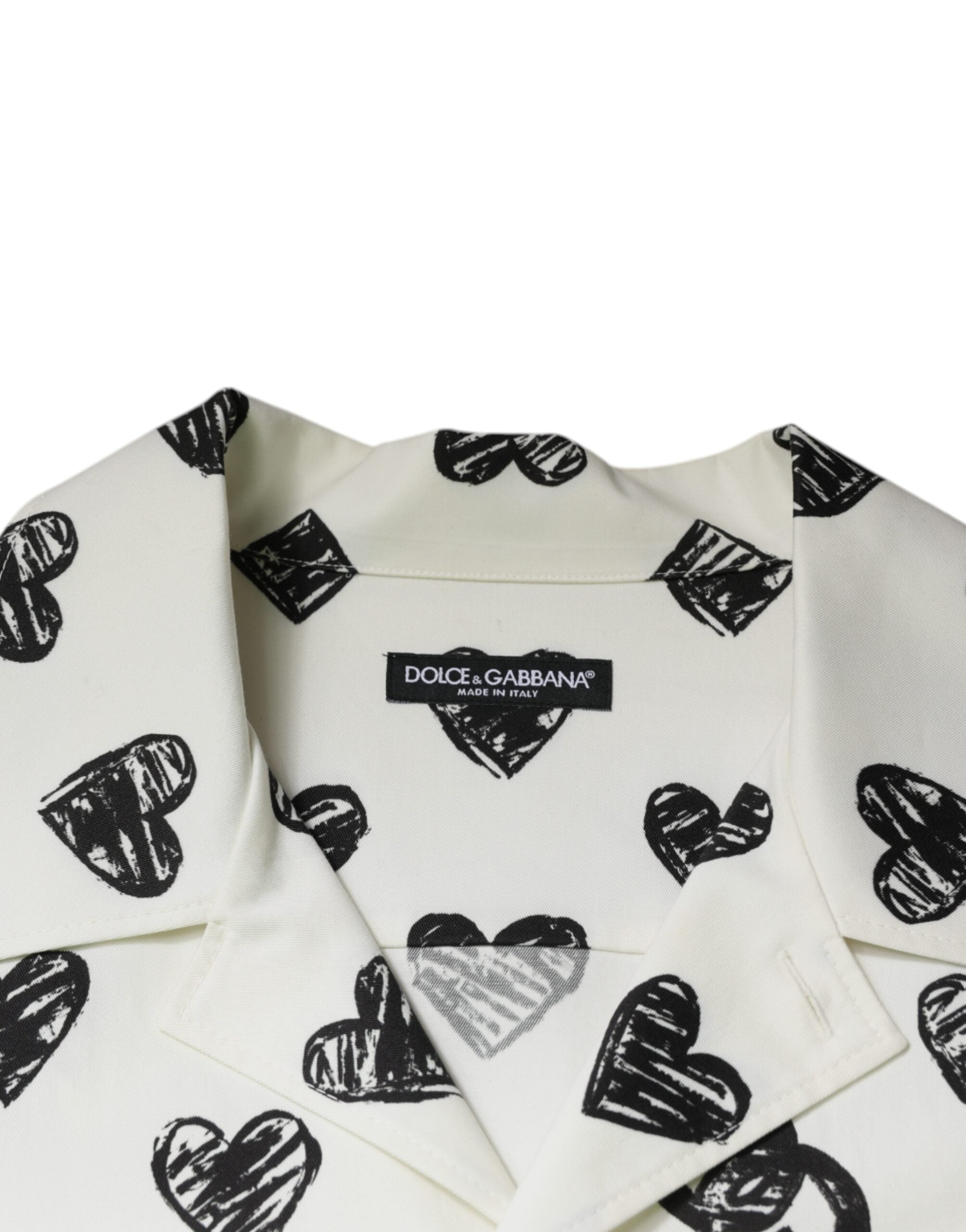 Dolce & Gabbana Weißes, kurzärmliges Freizeithemd mit Herz-Print