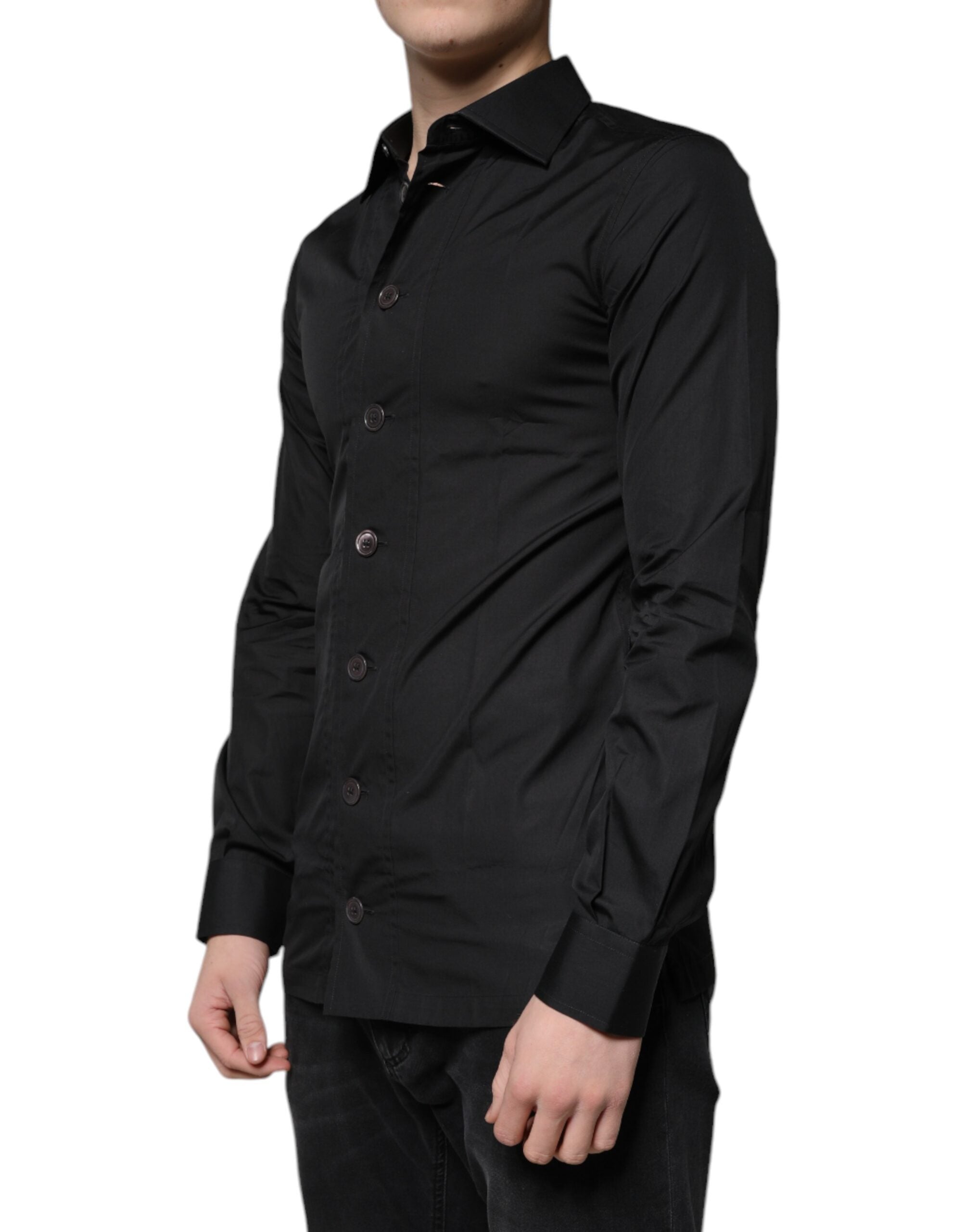 Dolce & Gabbana – Schwarzes, formelles Langarmhemd aus Baumwolle
