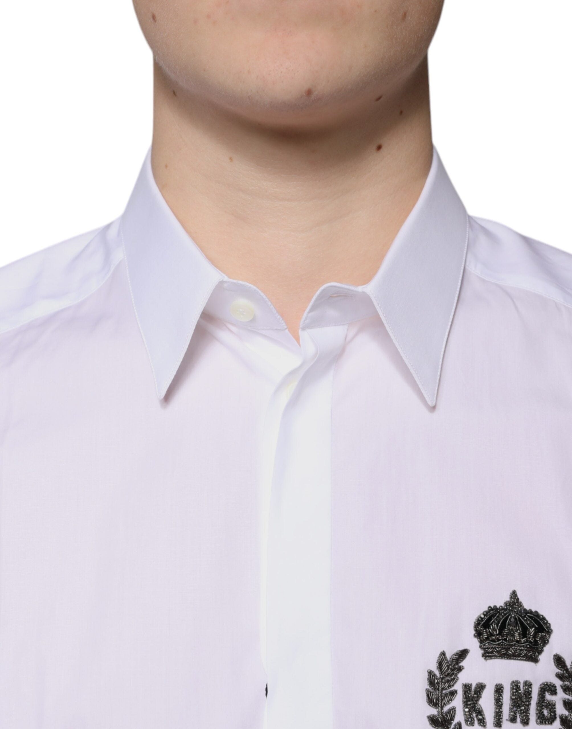 Dolce & Gabbana Weißes Baumwoll-Logo-Formelles Herren-Gold-Hemd
