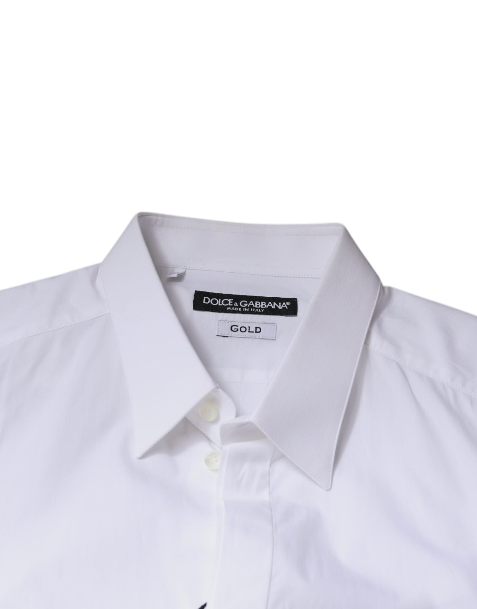 Dolce & Gabbana Weißes Baumwoll-Logo-Formelles Herren-Gold-Hemd