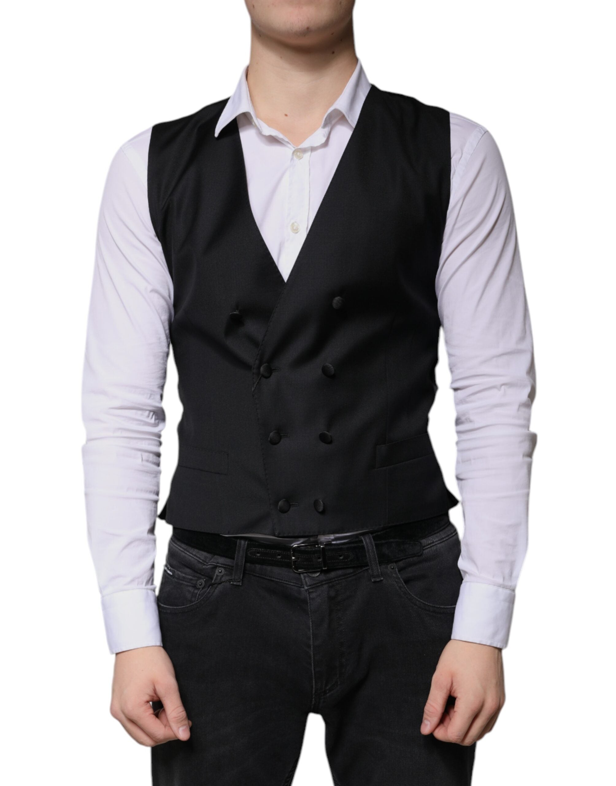 Dolce & Gabbana Rochie elegantă din lână neagră pentru bărbați, vestă