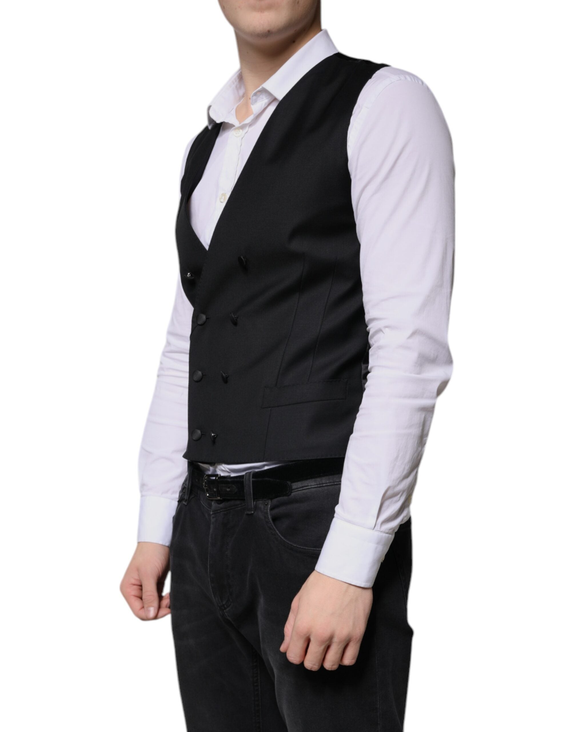 Dolce & Gabbana Rochie elegantă din lână neagră pentru bărbați, vestă