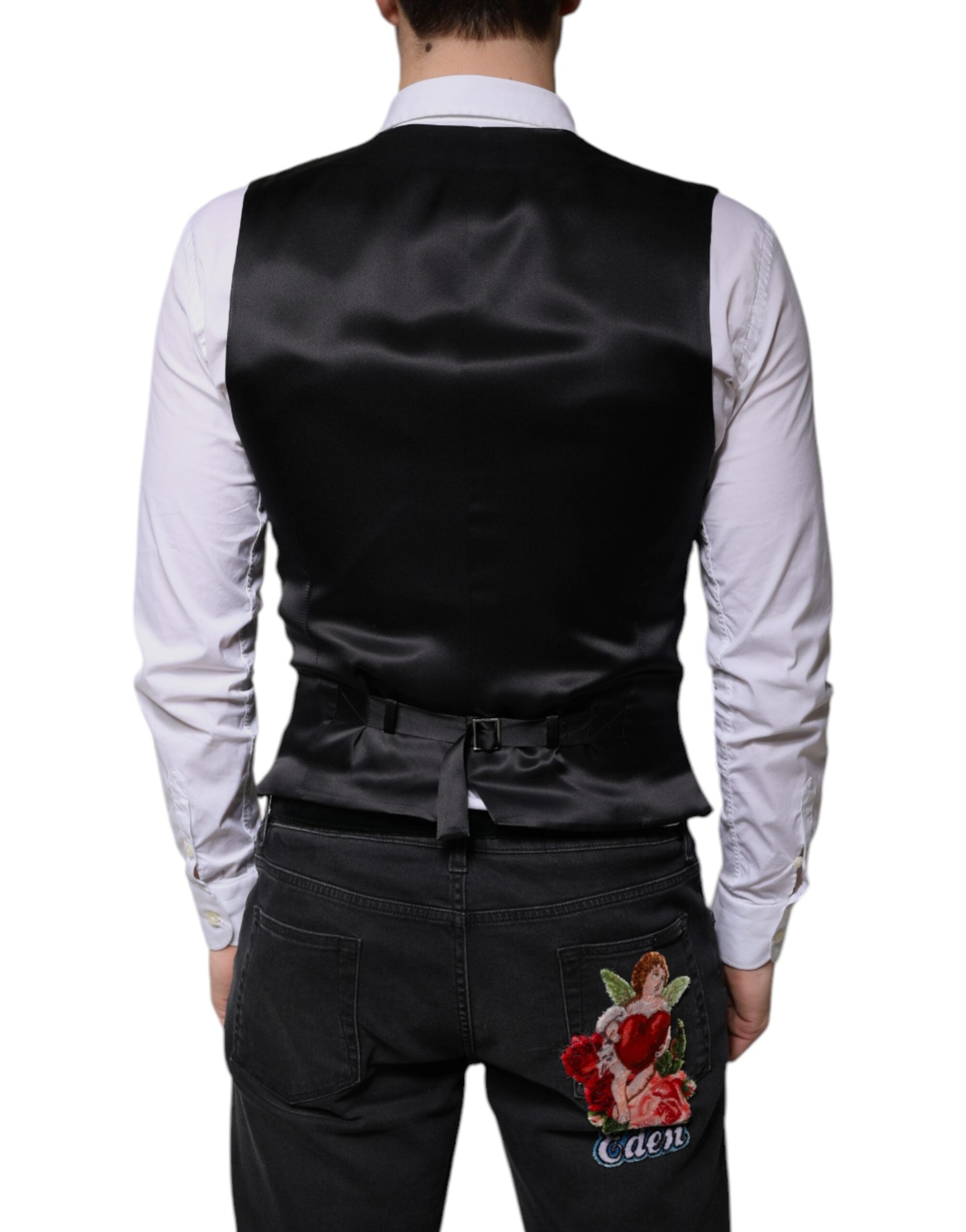 Dolce & Gabbana Rochie elegantă din lână neagră pentru bărbați, vestă