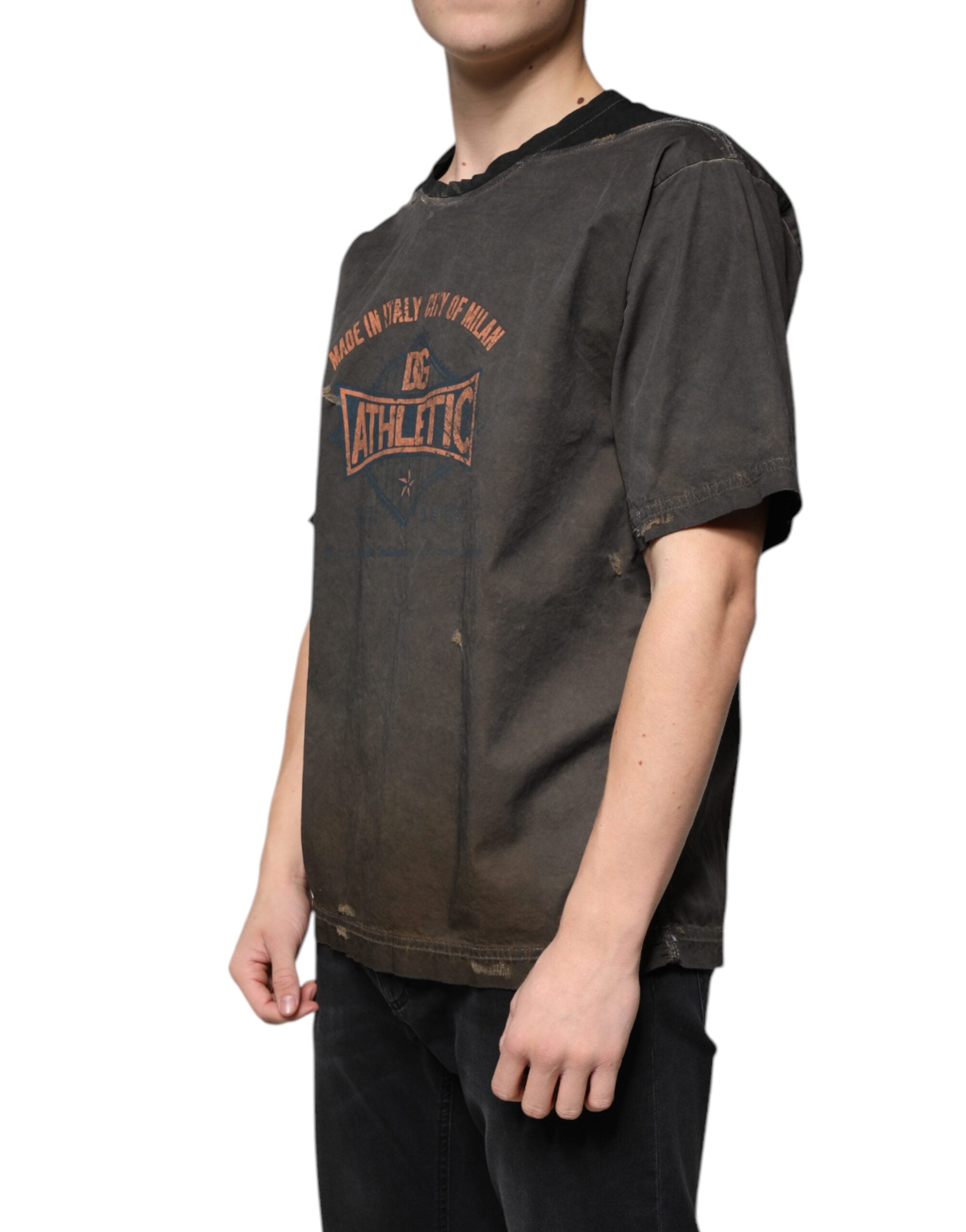 Dolce & Gabbana – Braunes T-Shirt aus Baumwolle mit Rundhalsausschnitt und grafischem Print