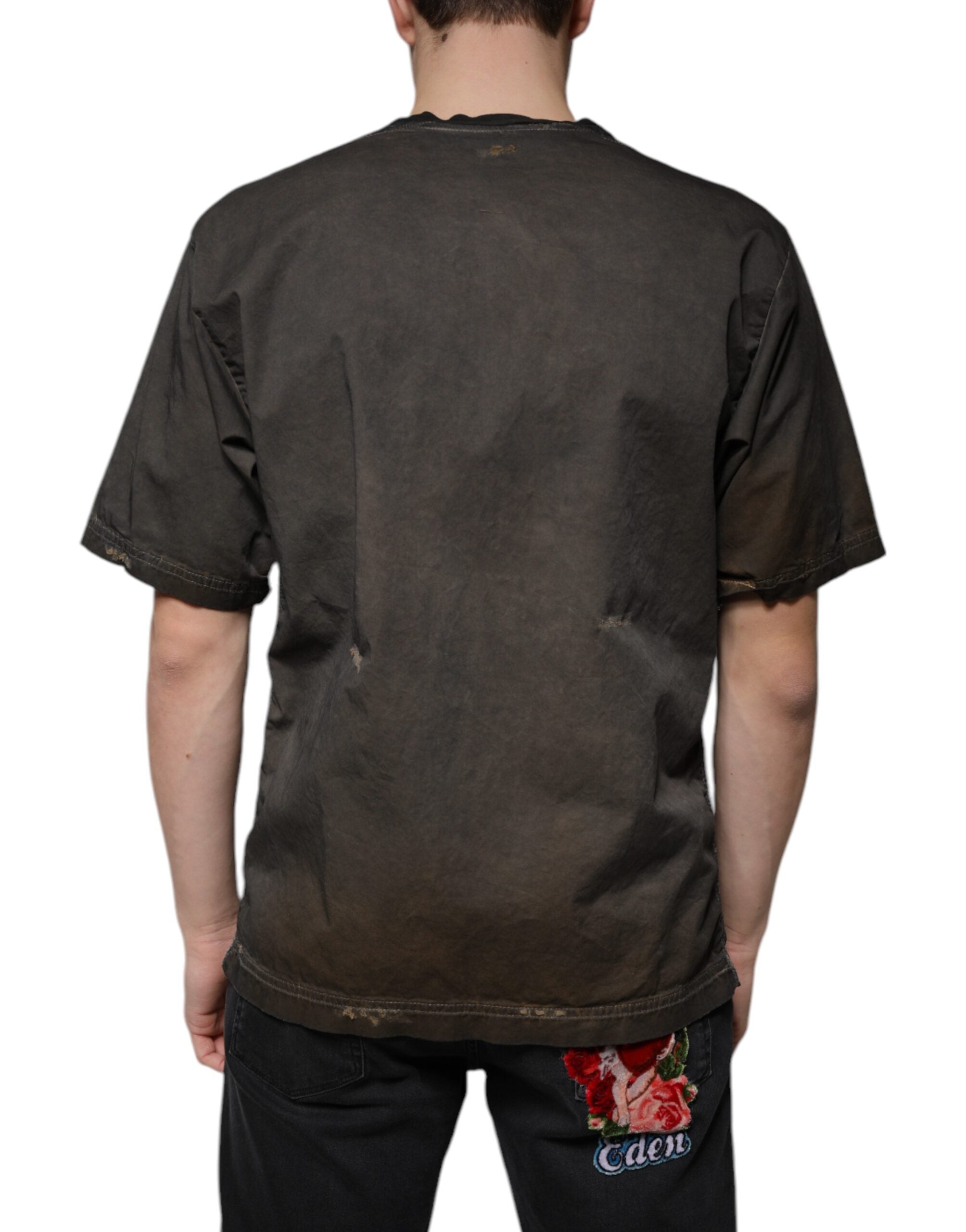 Dolce & Gabbana – Braunes T-Shirt aus Baumwolle mit Rundhalsausschnitt und grafischem Print