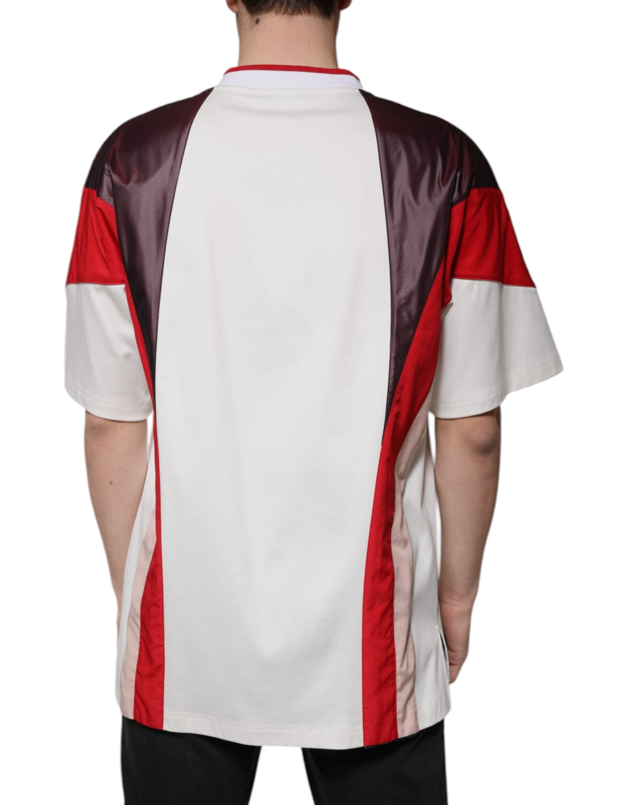 Dolce & Gabbana T-Shirt aus Jersey-Baumwolle mit V-Ausschnitt und mehrfarbigem Logo