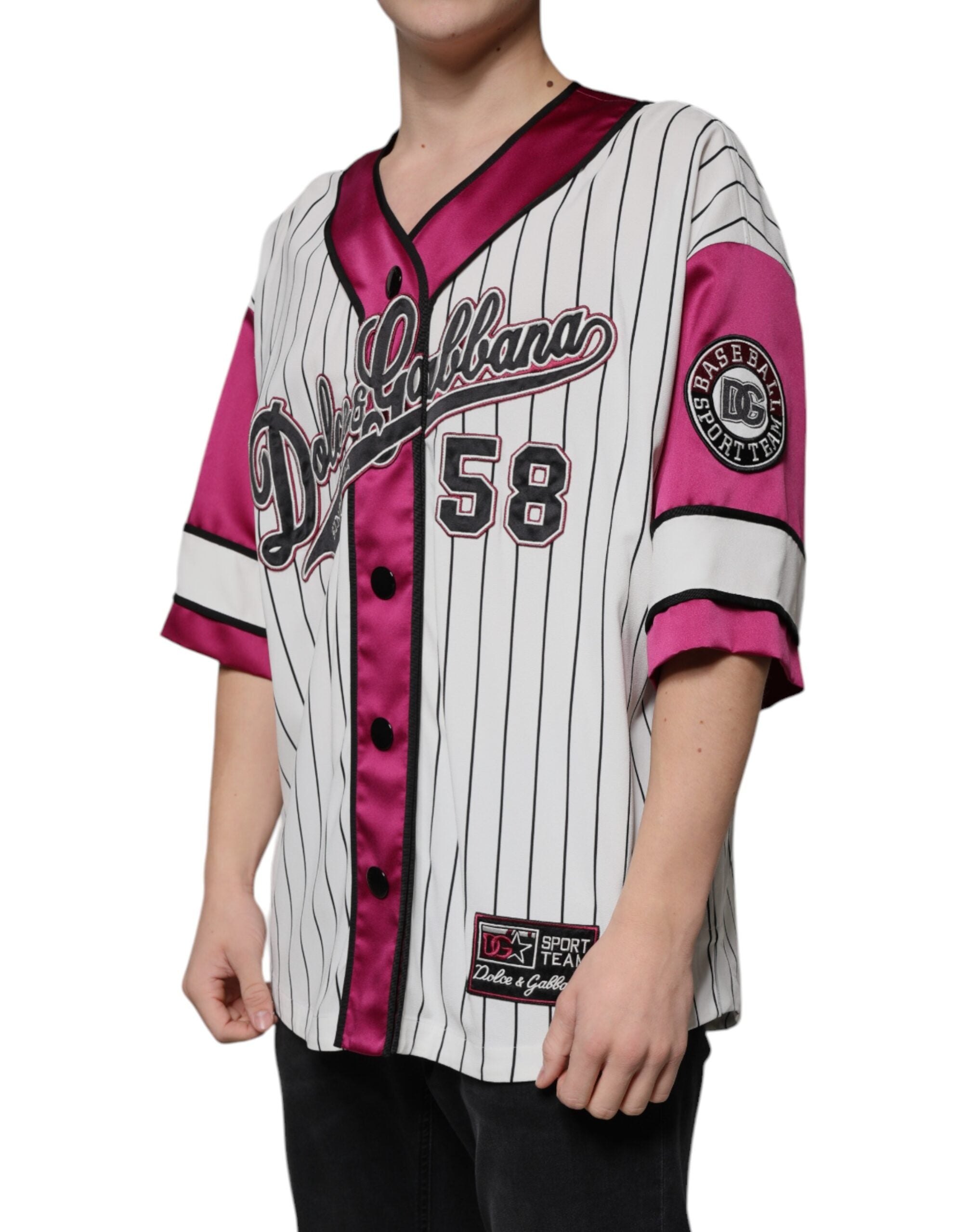 Dolce & Gabbana – Mehrfarbiges Jersey-T-Shirt mit V-Ausschnitt und Logo