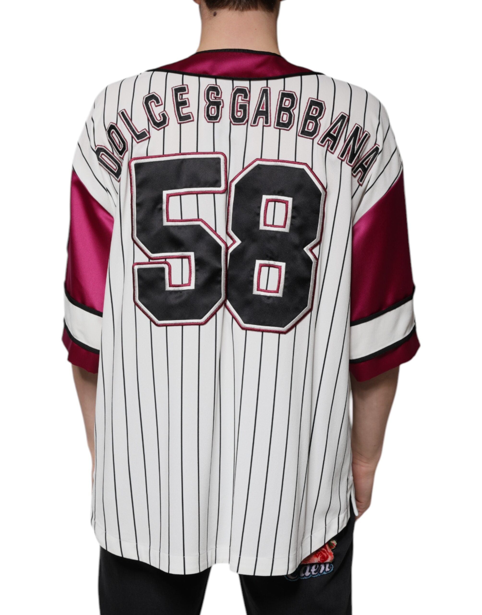 Dolce & Gabbana – Mehrfarbiges Jersey-T-Shirt mit V-Ausschnitt und Logo