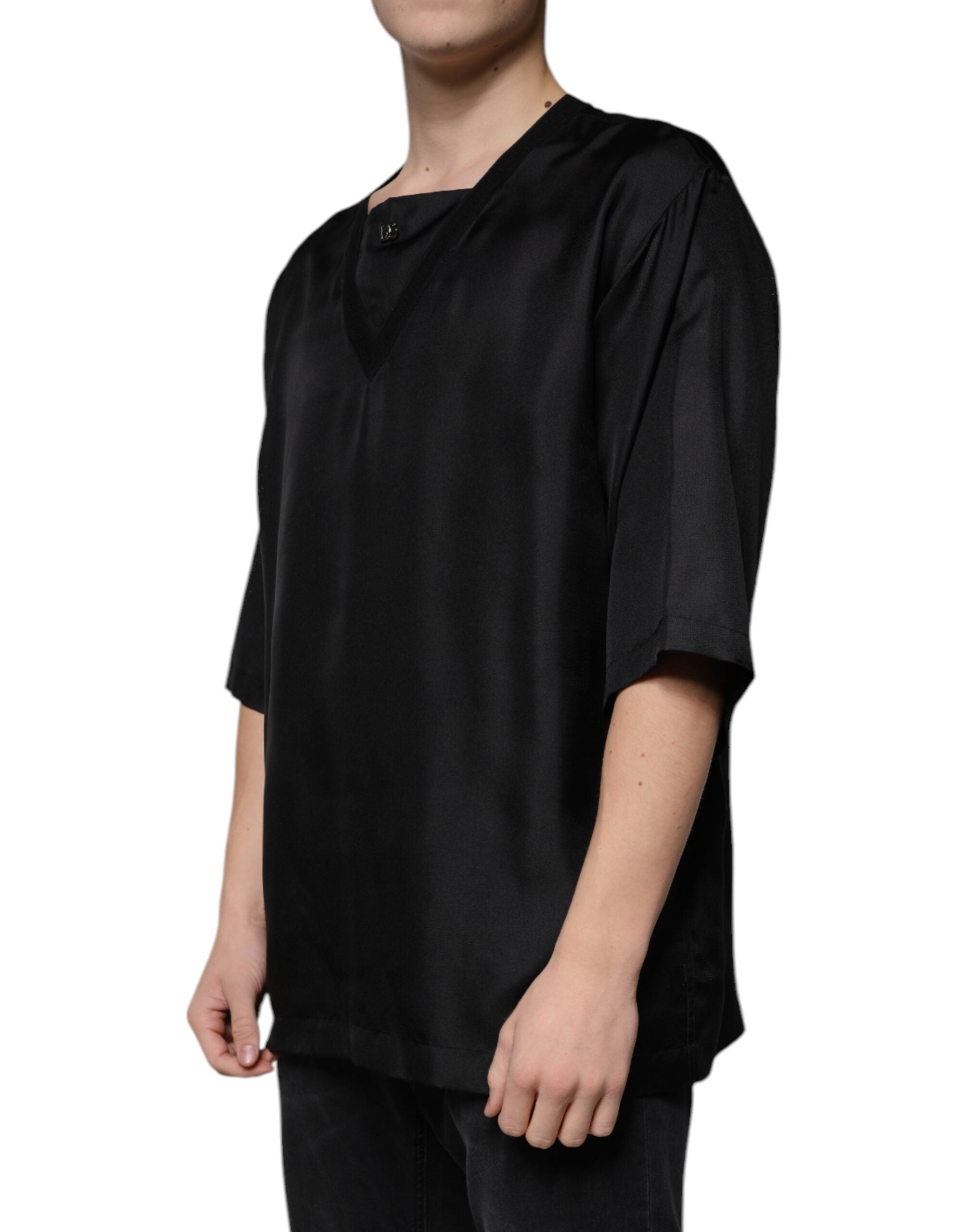 Dolce & Gabbana – Schwarzes, kurzärmliges T-Shirt aus Baumwolle mit quadratischem Ausschnitt