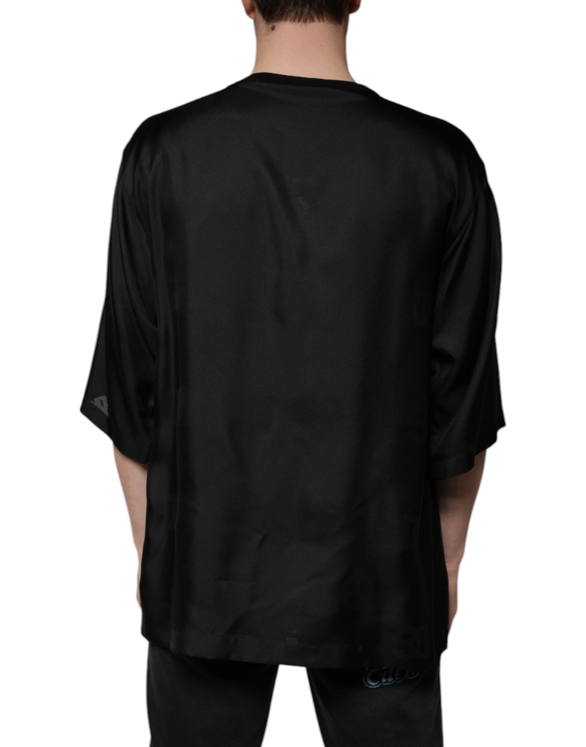 Dolce & Gabbana – Schwarzes, kurzärmliges T-Shirt aus Baumwolle mit quadratischem Ausschnitt