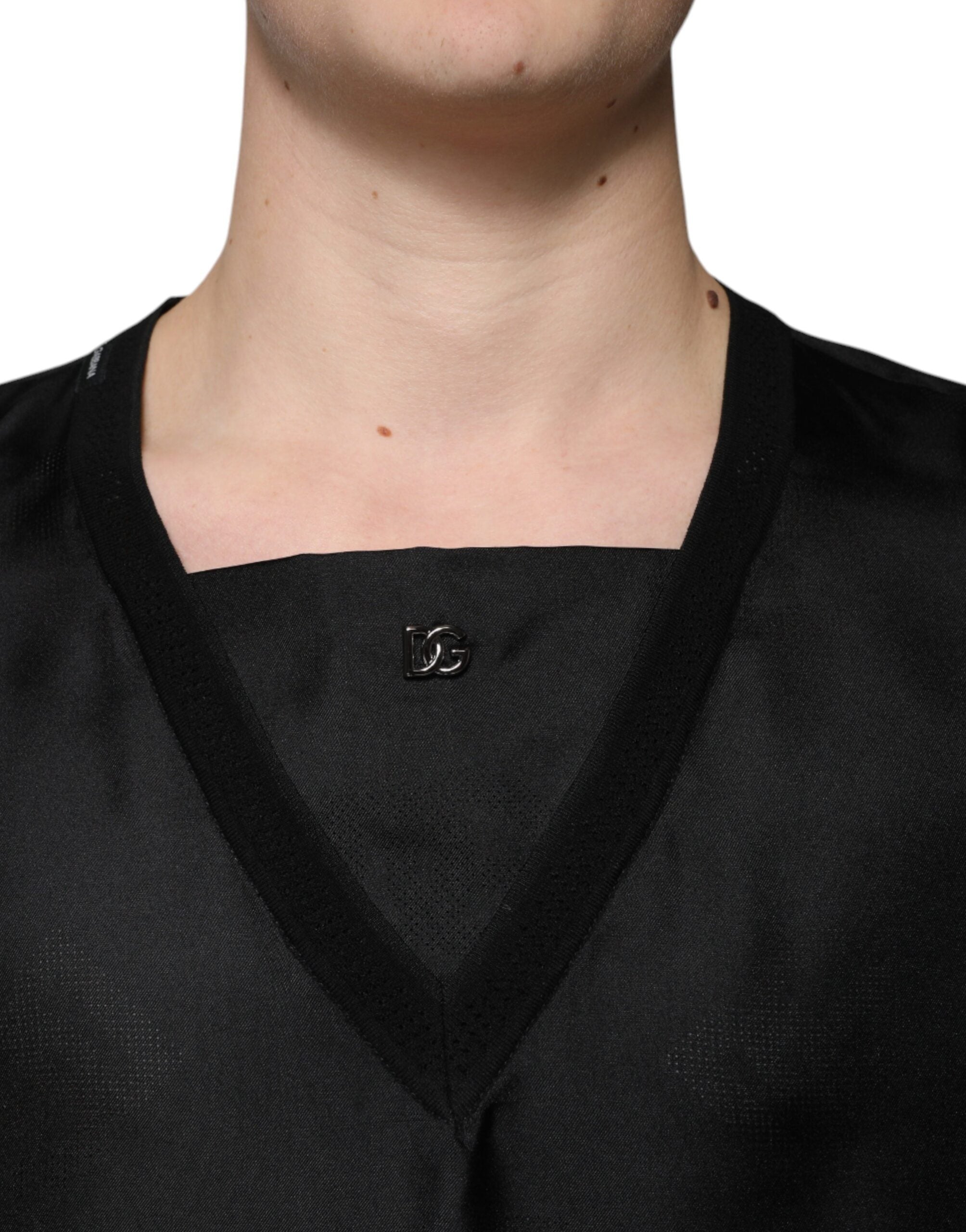 Dolce & Gabbana – Schwarzes, kurzärmliges T-Shirt aus Baumwolle mit quadratischem Ausschnitt