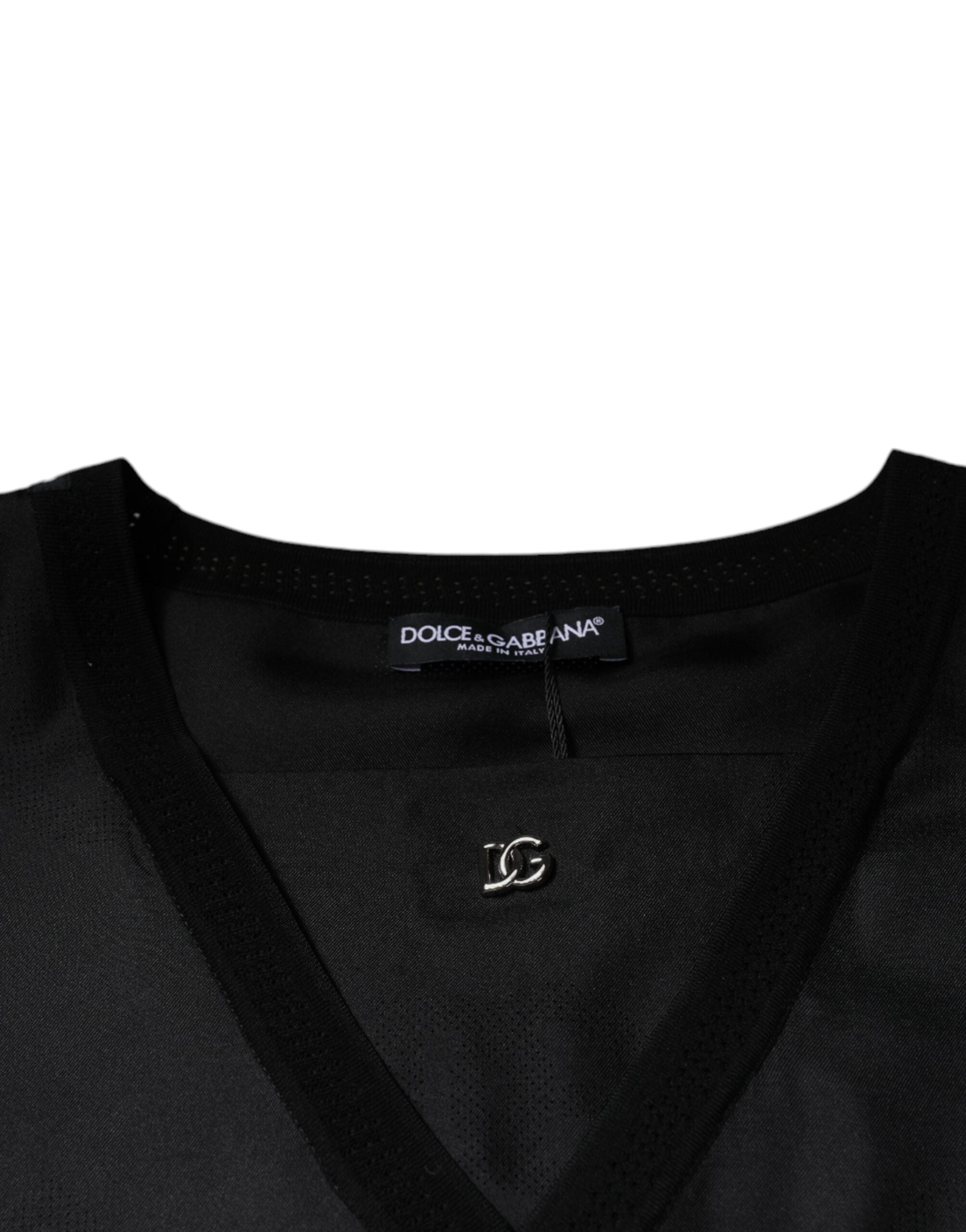 Dolce & Gabbana – Schwarzes, kurzärmliges T-Shirt aus Baumwolle mit quadratischem Ausschnitt