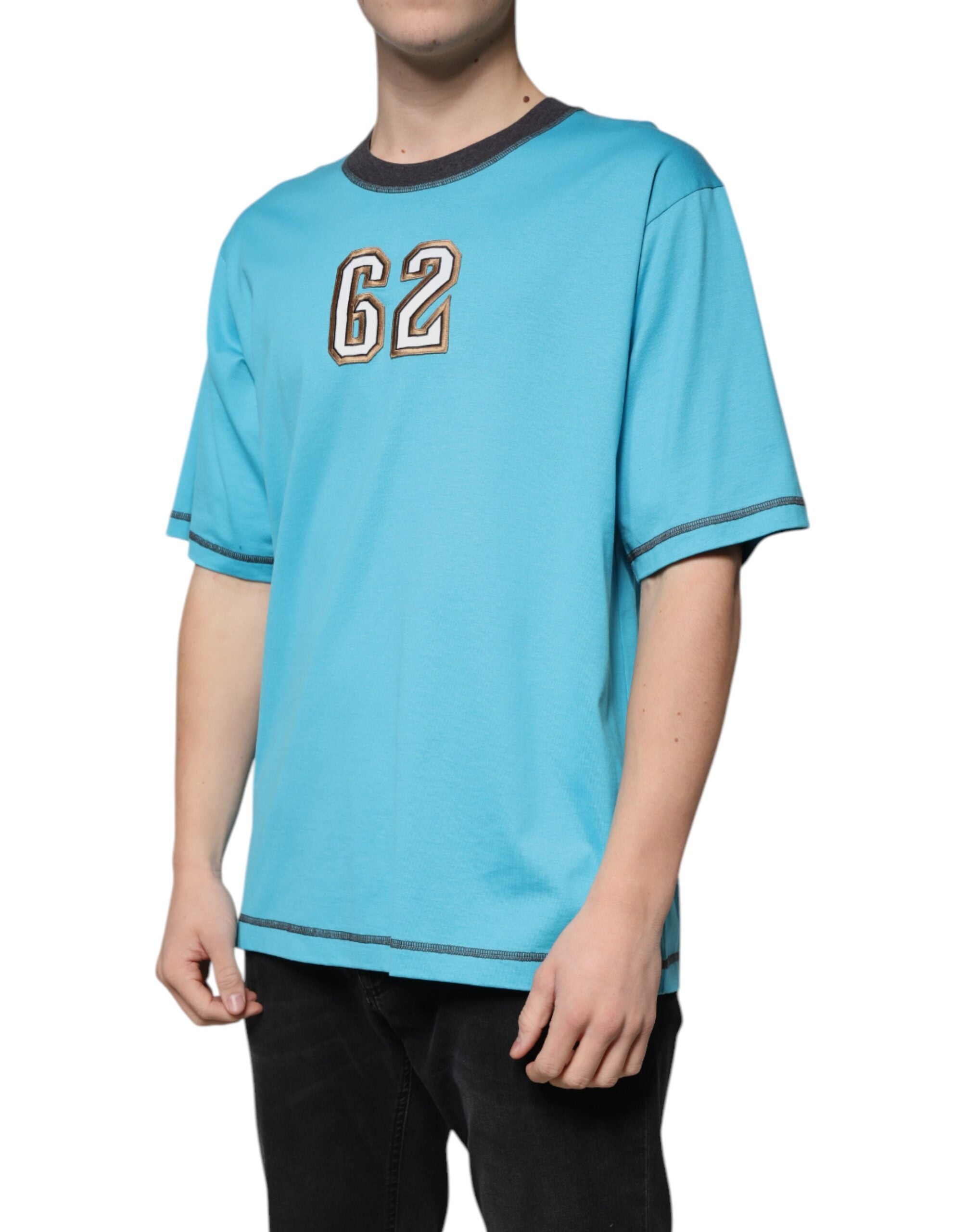 Dolce & Gabbana – Blaues T-Shirt mit Rundhalsausschnitt und kurzen Ärmeln
