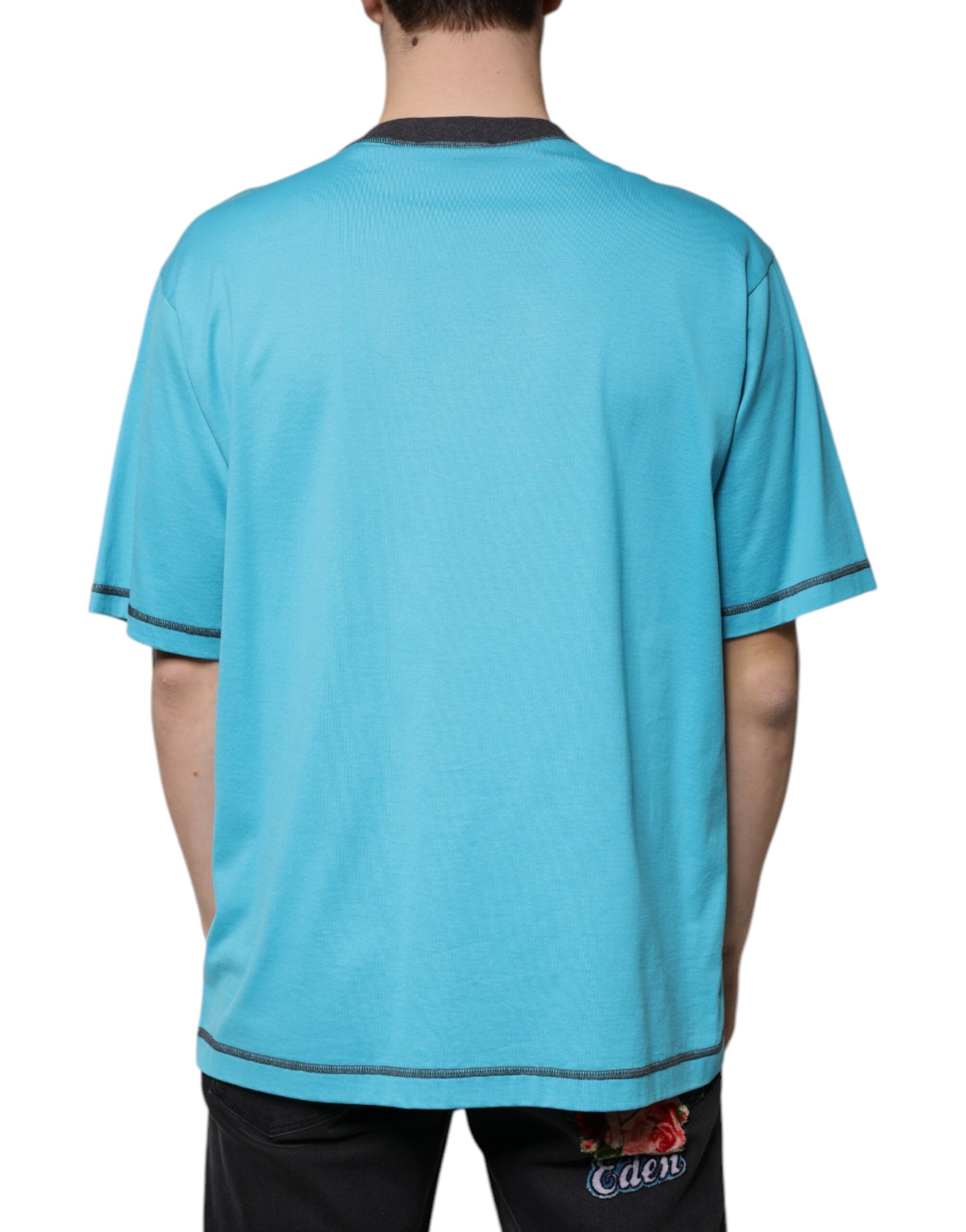 Dolce & Gabbana – Blaues T-Shirt mit Rundhalsausschnitt und kurzen Ärmeln