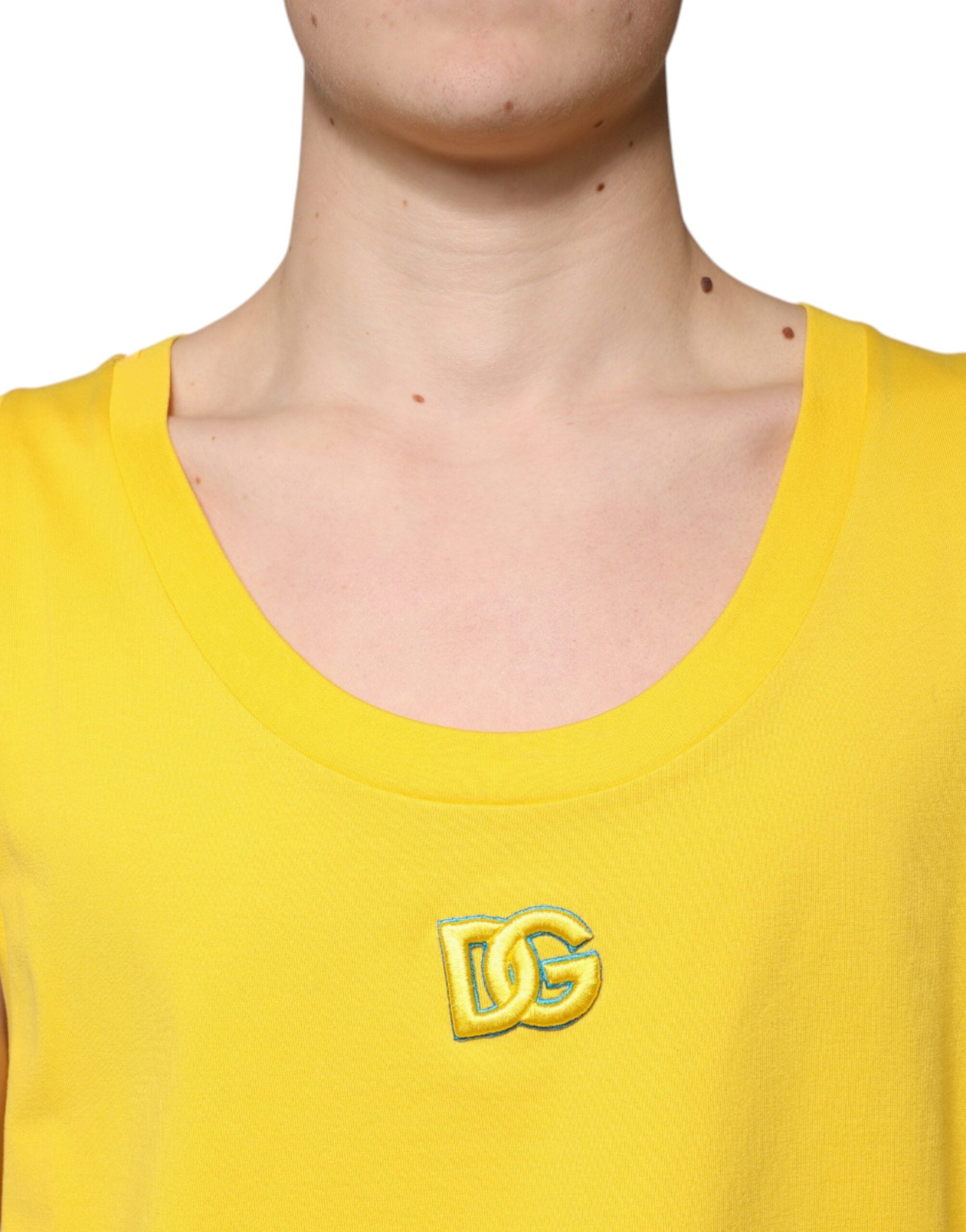 Dolce & Gabbana – Ärmelloses T-Shirt aus gelber Baumwolle mit Rundhalsausschnitt