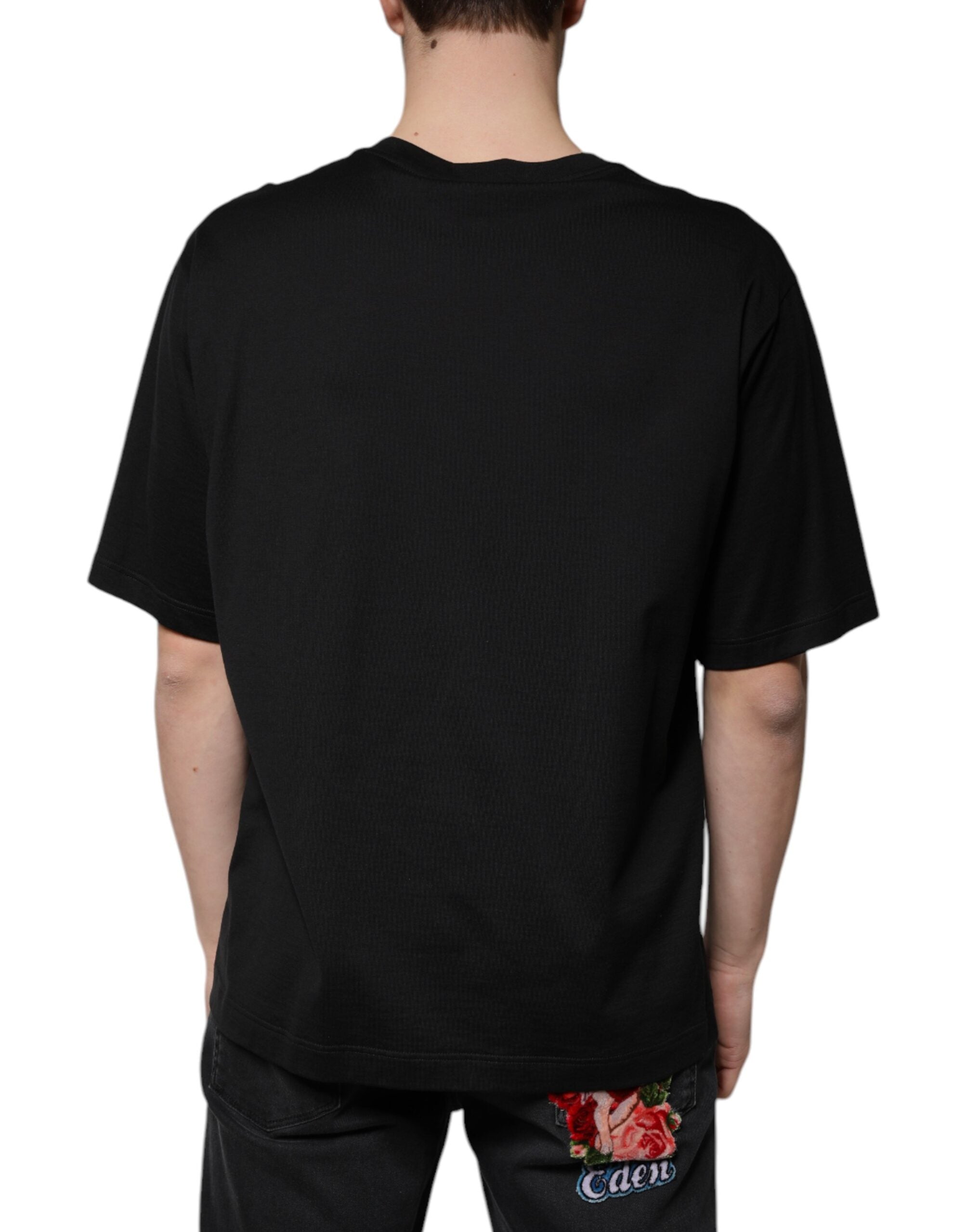 Dolce & Gabbana – Schwarzes T-Shirt aus Baumwolle mit Rundhalsausschnitt und kurzen Ärmeln