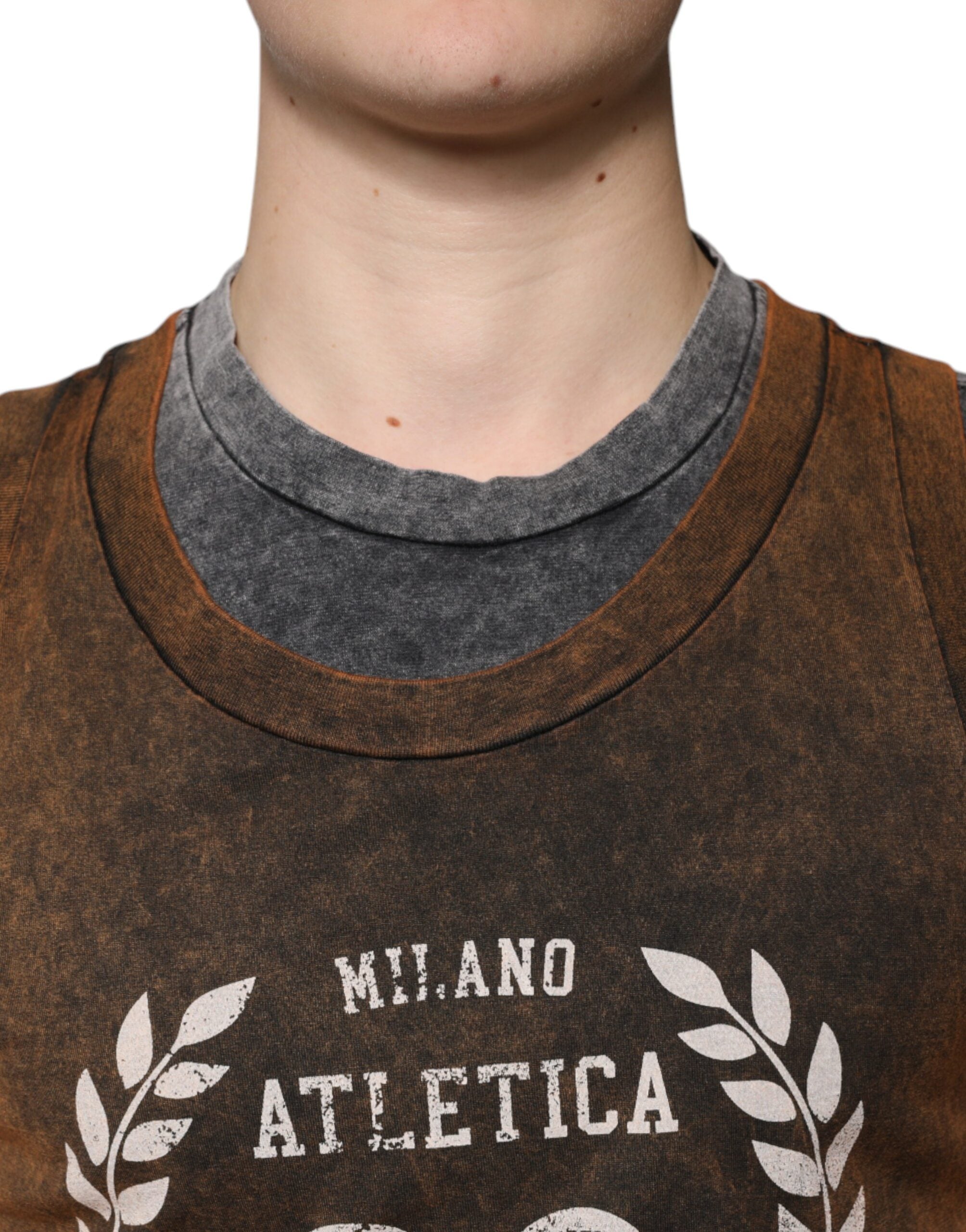 Dolce & Gabbana – Ärmelloses T-Shirt aus Baumwolle mit Rundhalsausschnitt in Braun