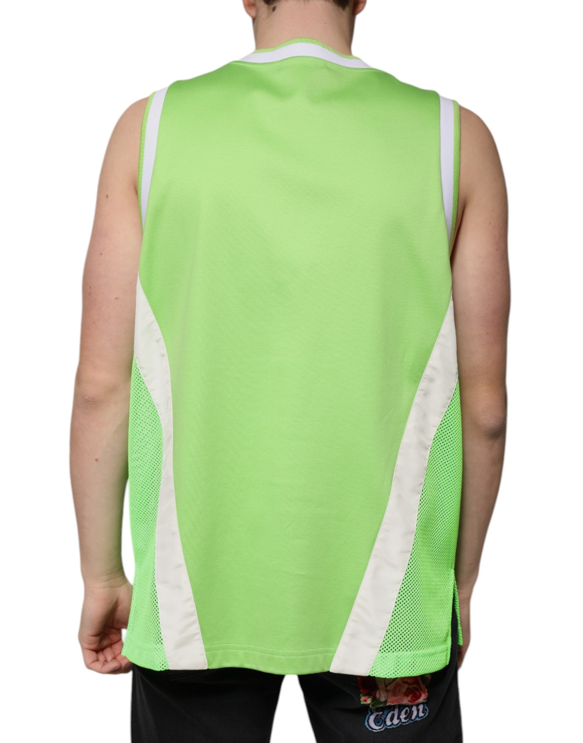 Dolce & Gabbana Grünes ärmelloses T-Shirt aus Polyesterjersey