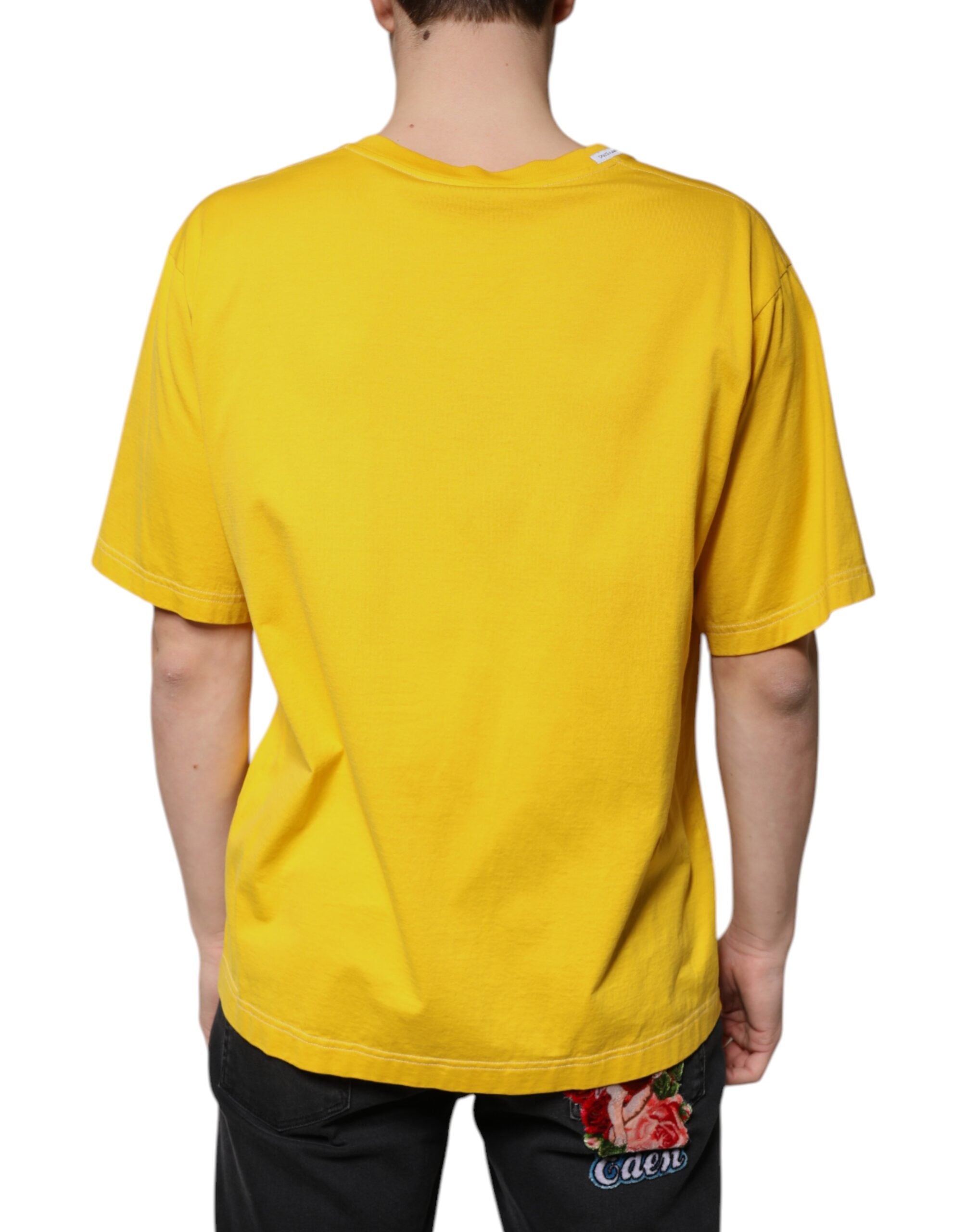 Dolce & Gabbana – Gelbes T-Shirt aus Baumwolle mit V-Ausschnitt und kurzen Ärmeln