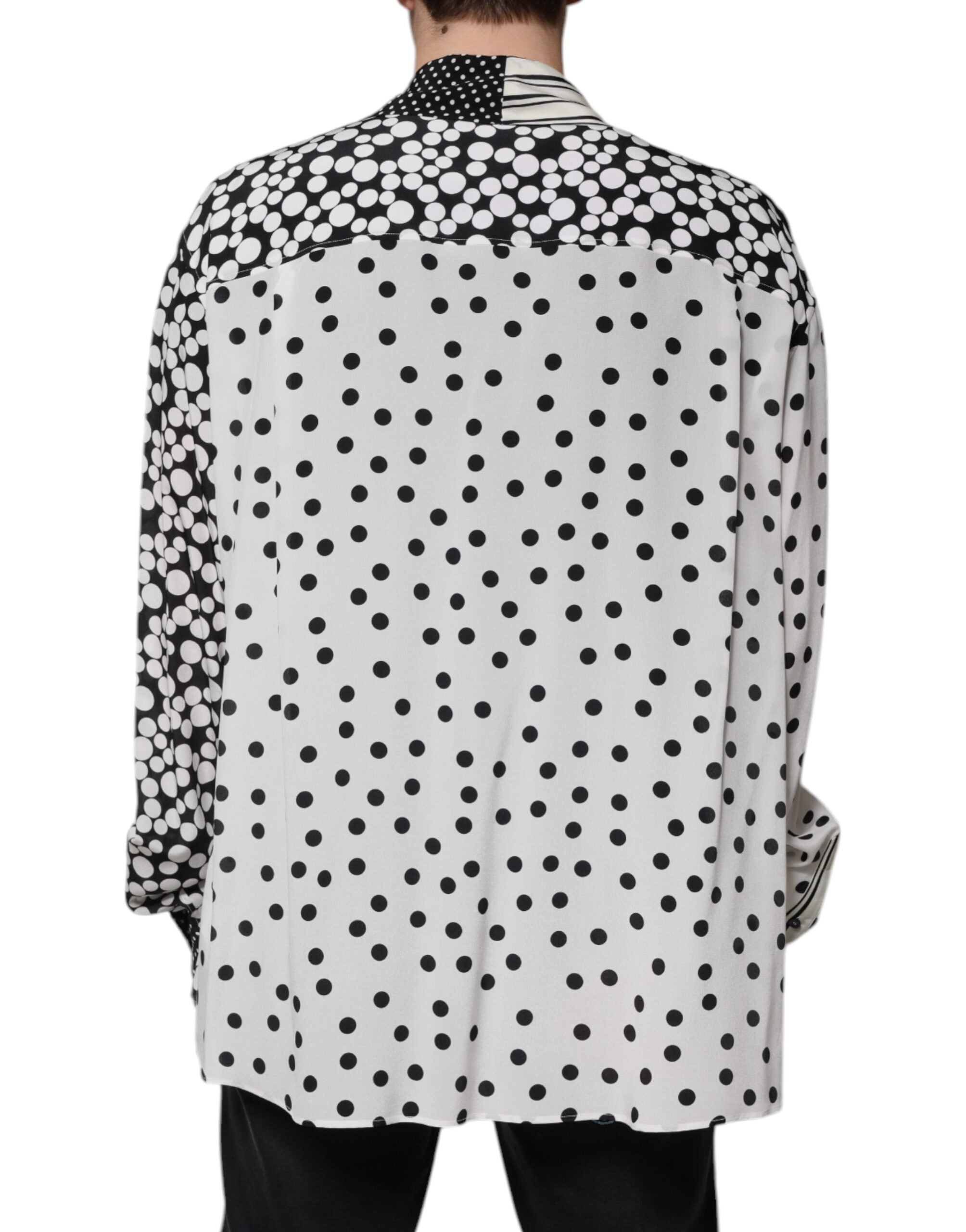 Dolce & Gabbana Schwarz-Weiß Polka Dots Seide Herren Freizeithemd