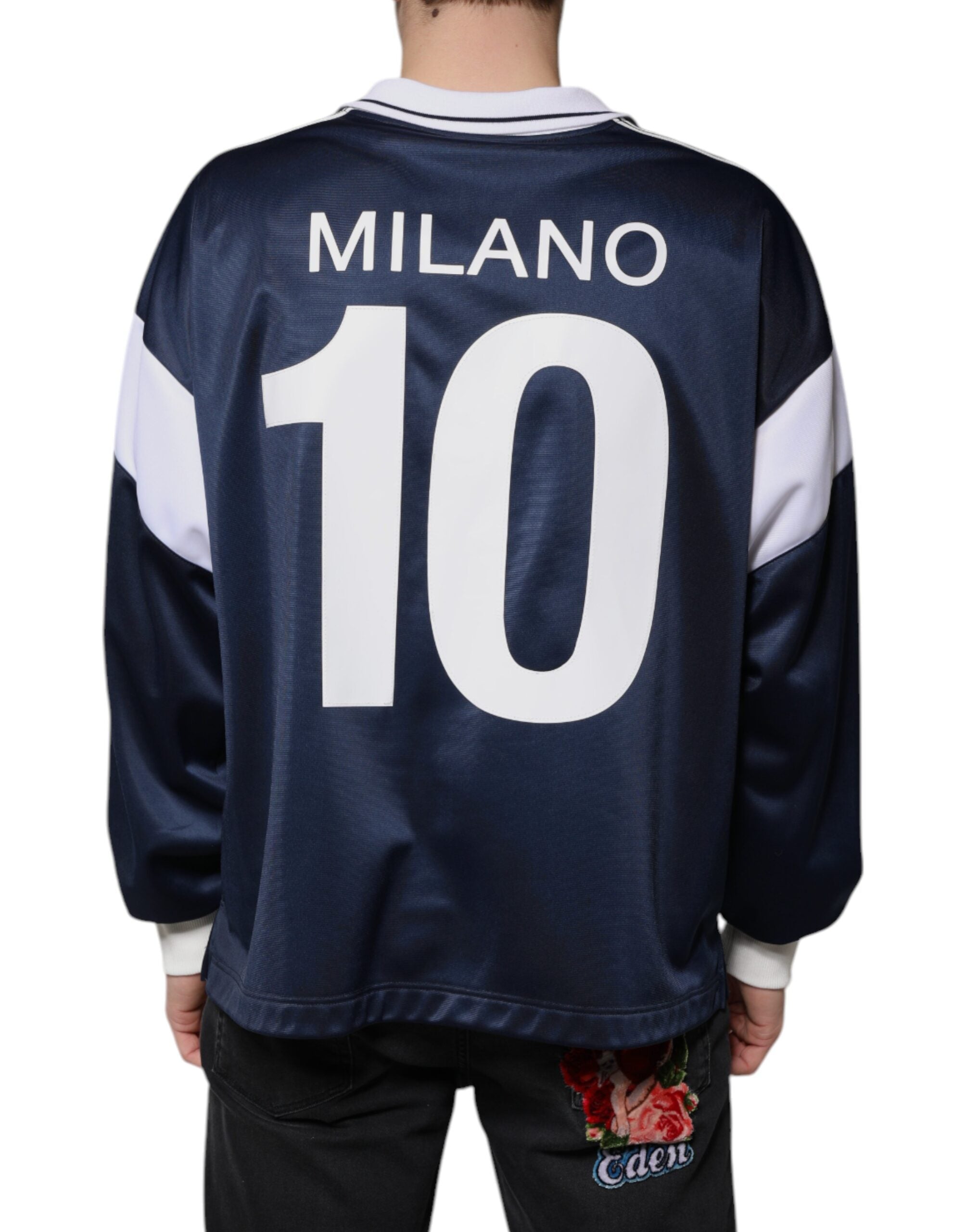 Dolce & Gabbana Blau-weißes Milano-Langarm-Jersey-T-Shirt
