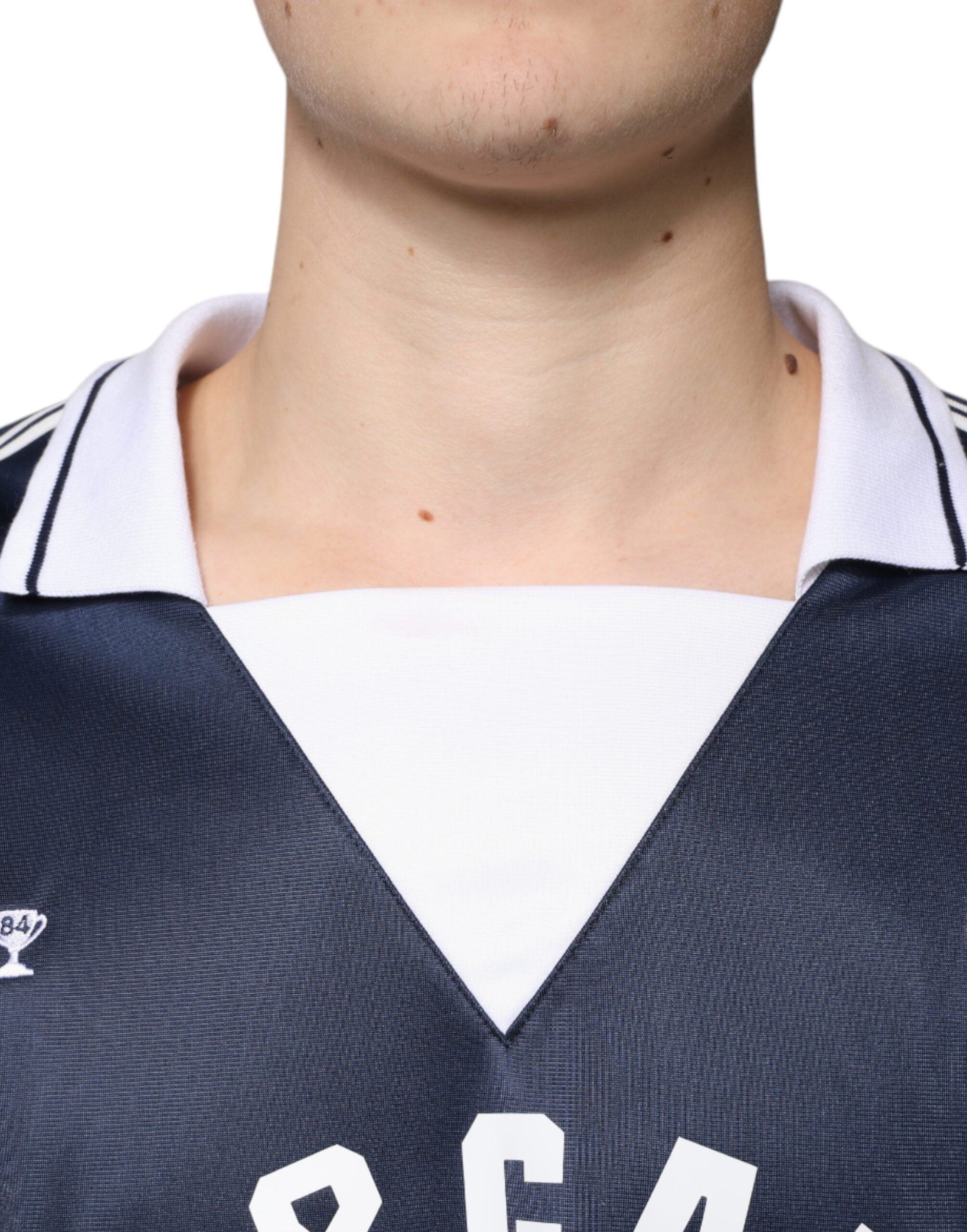 Dolce & Gabbana Blau-weißes Milano-Langarm-Jersey-T-Shirt