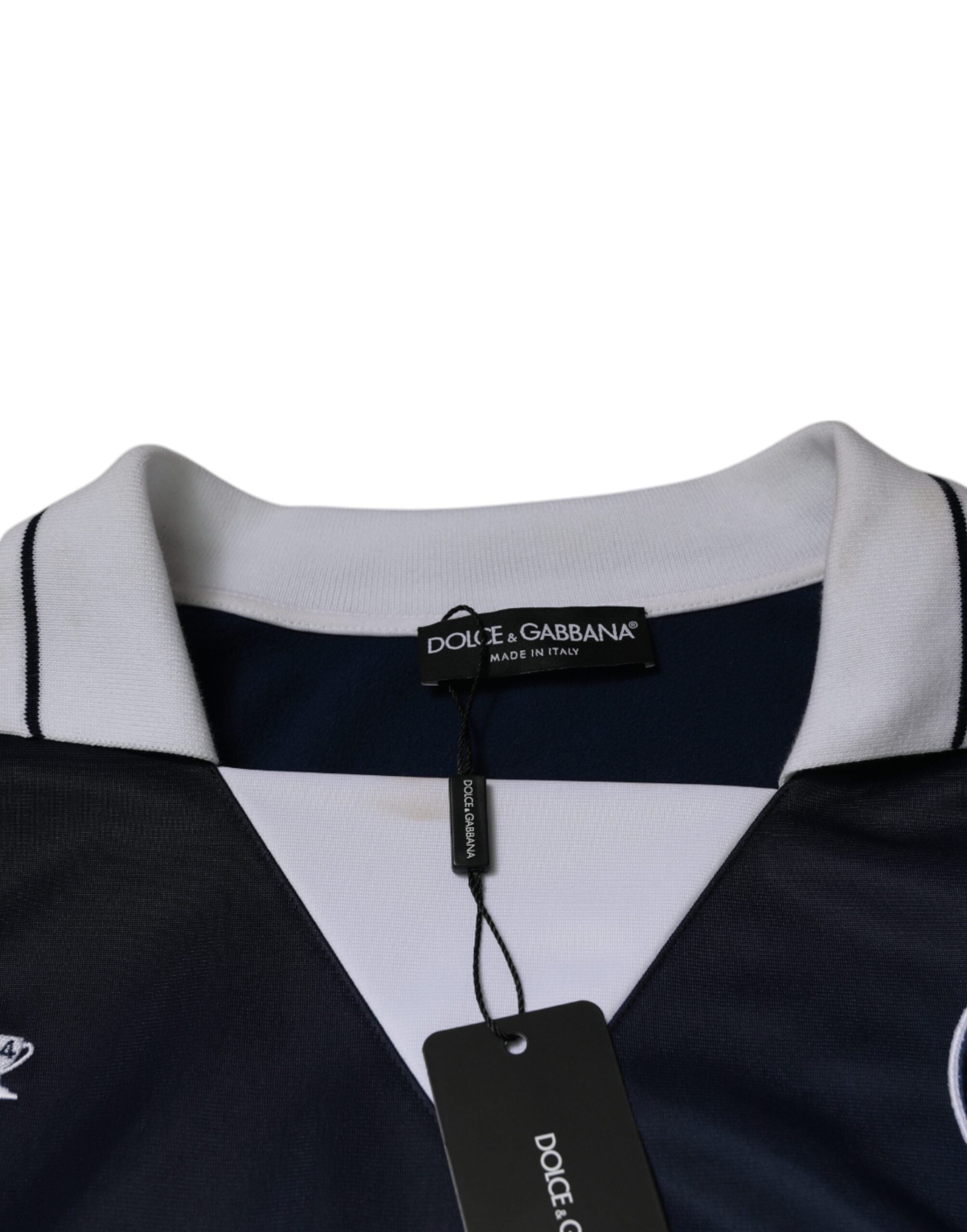 Dolce & Gabbana Blau-weißes Milano-Langarm-Jersey-T-Shirt