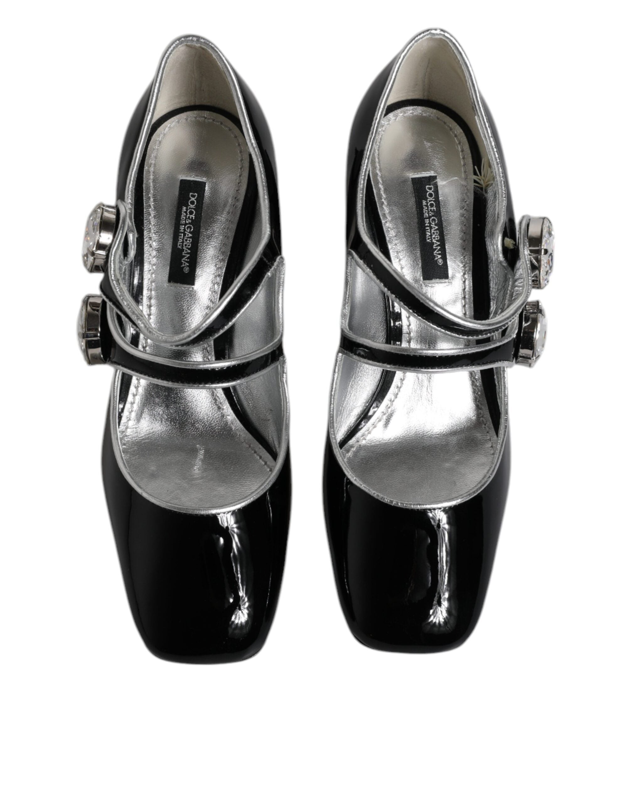 Dolce & Gabbana – Mary-Jane-Pumps aus schwarzem Lackleder mit Kristallen