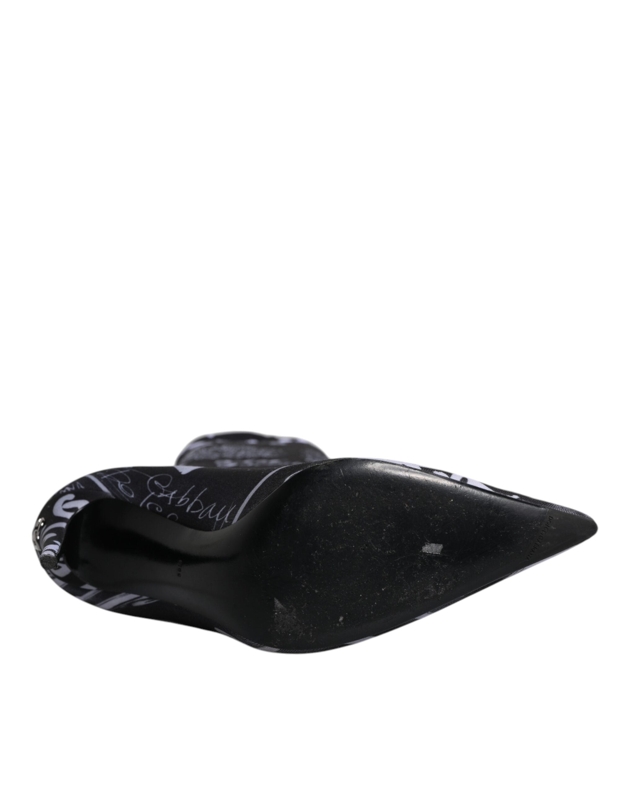 Dolce & Gabbana Schwarze Logo Stretch Heels Hohe Stiefel Schuhe