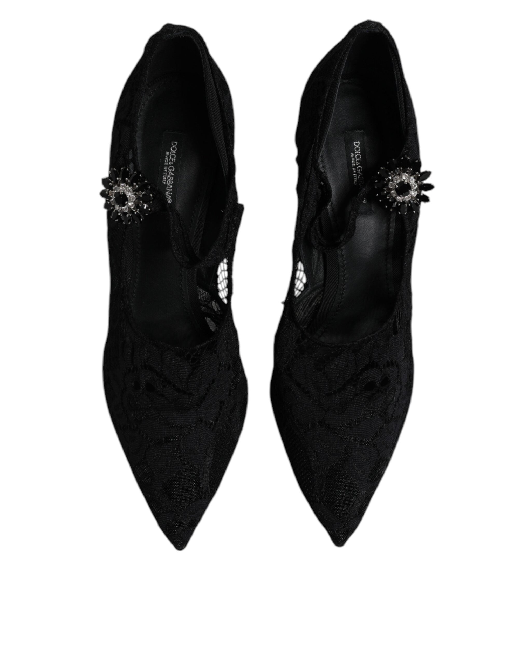 Dolce & Gabbana – Mary-Jane-Pumps mit schwarzer Spitze und Kristallen