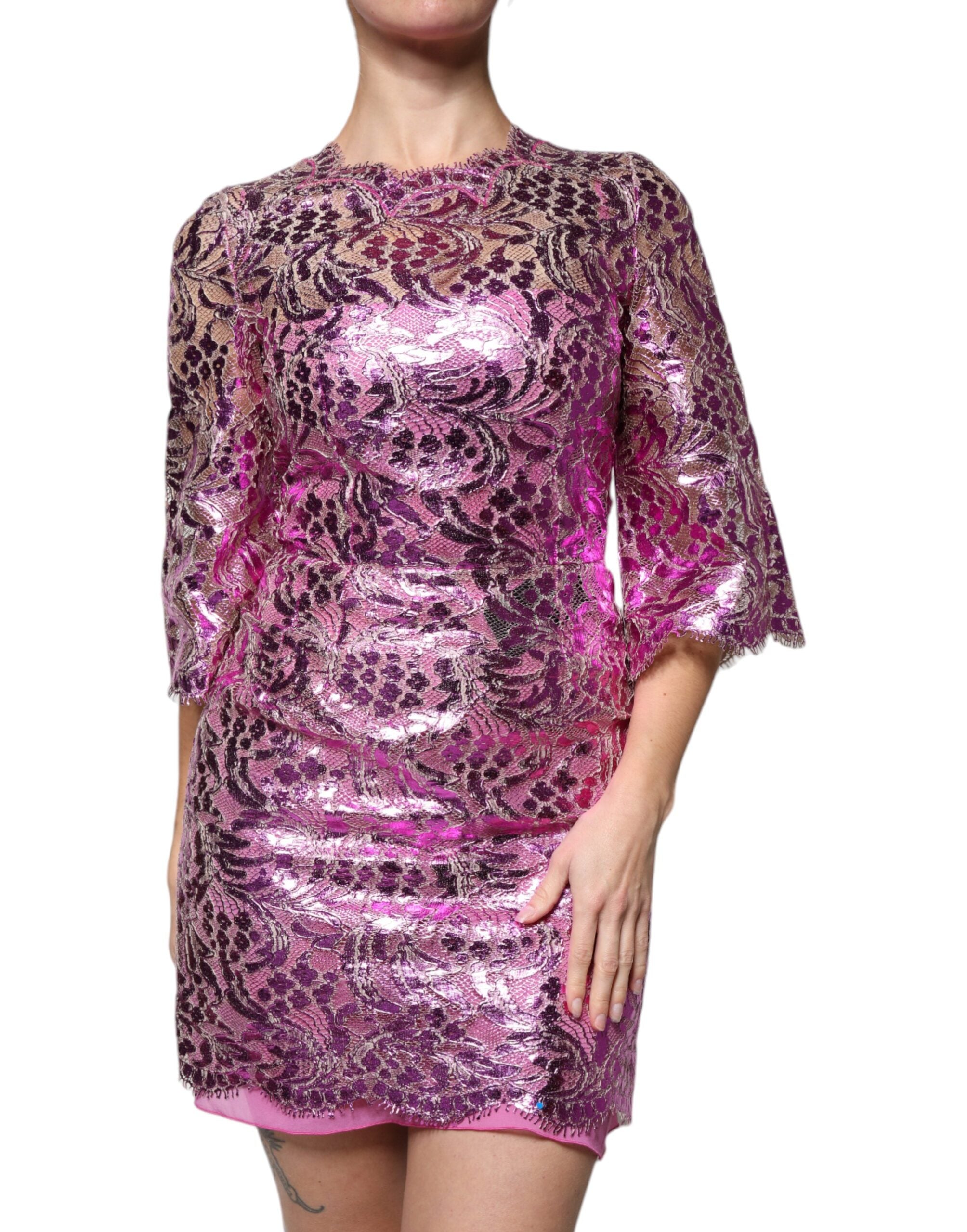 Rochie mini Dolce & Gabbana cu imprimeu floral fuchsia metalic