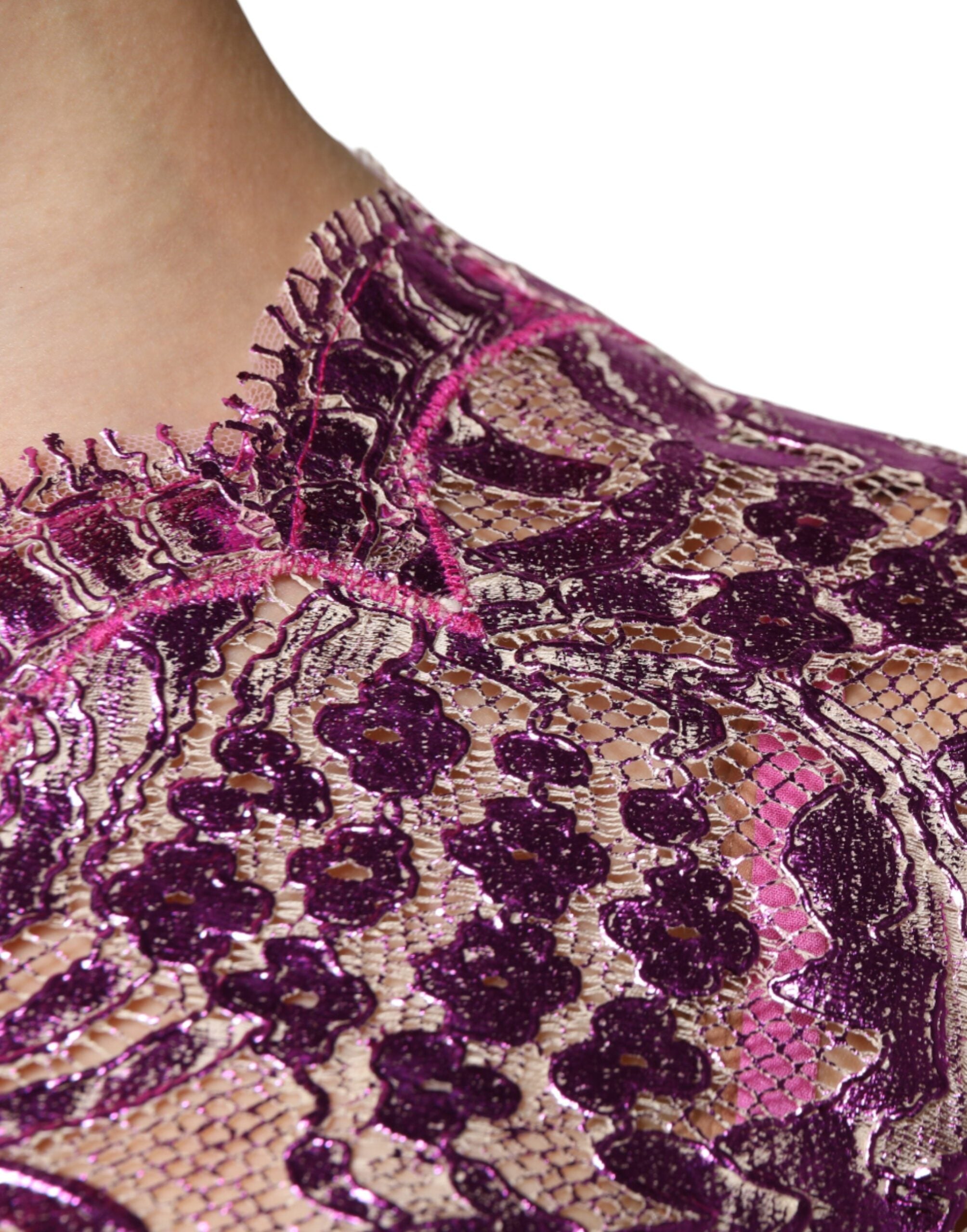 Rochie mini Dolce & Gabbana cu imprimeu floral fuchsia metalic
