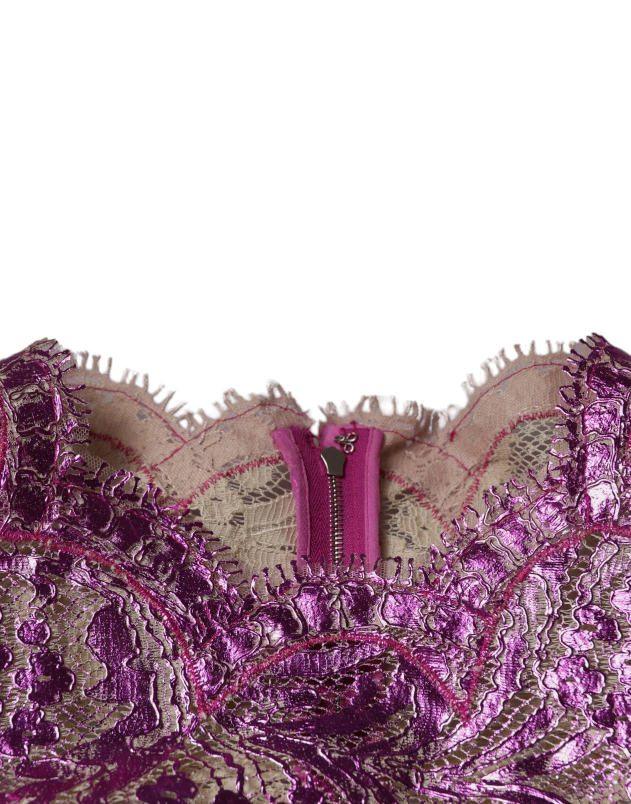 Rochie mini Dolce & Gabbana cu imprimeu floral fuchsia metalic