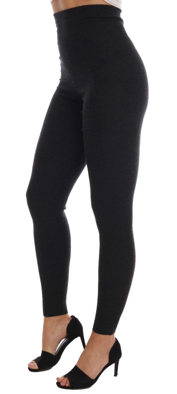 Pantaloni Dolce & Gabbana Elegant Gri din Cașmir cu Talie Înaltă