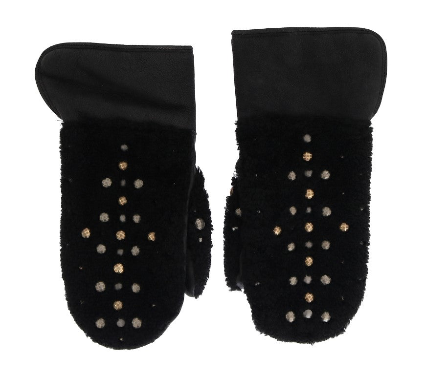 Dolce & Gabbana – Schwarze Herrenhandschuhe aus Leder mit Nieten