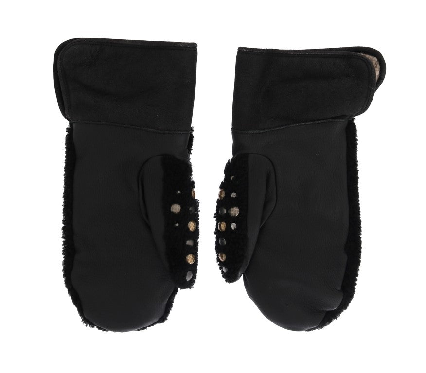 Dolce & Gabbana – Schwarze Herrenhandschuhe aus Leder mit Nieten