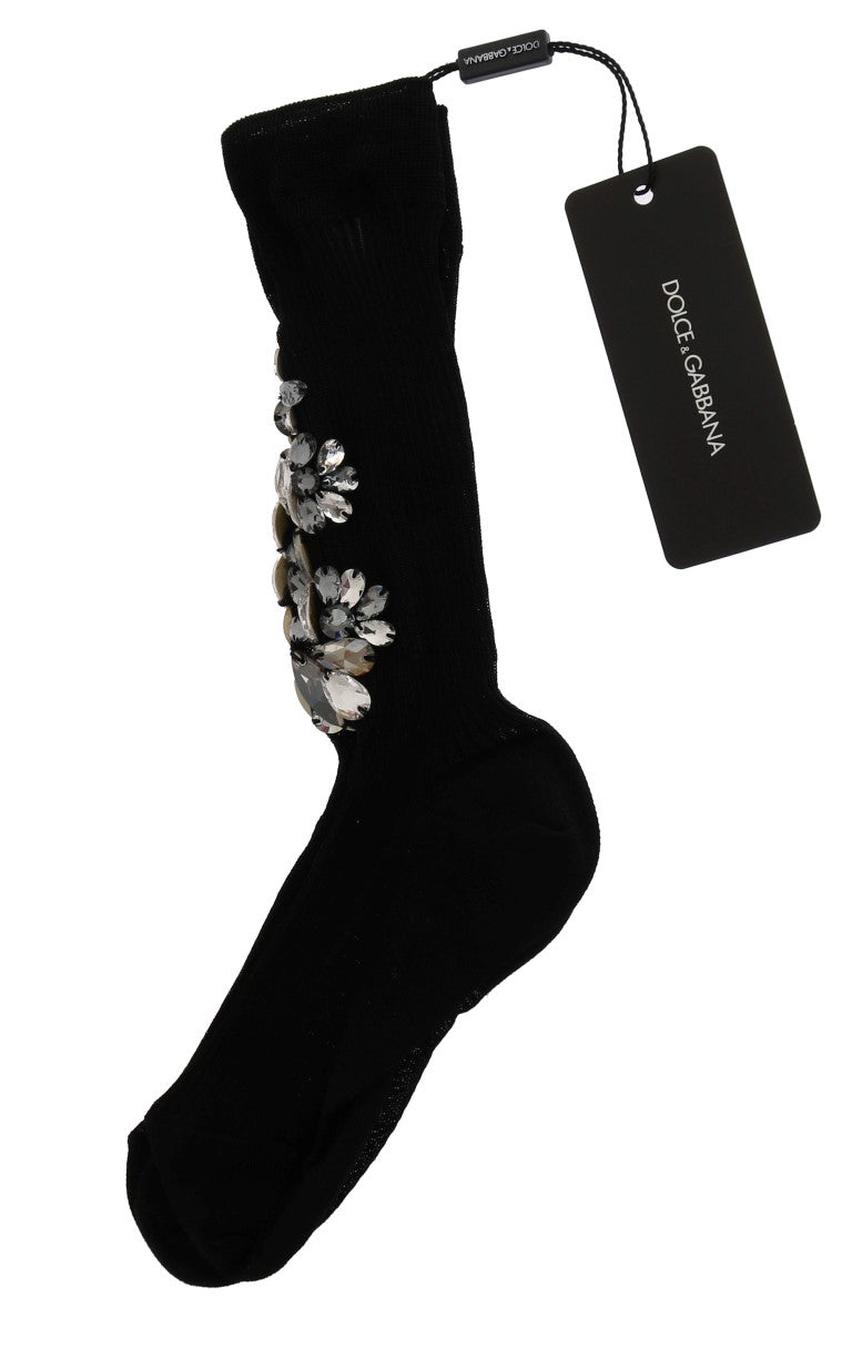 Dolce & Gabbana – Schwarze Strickstrümpfe mit Kristallverzierung