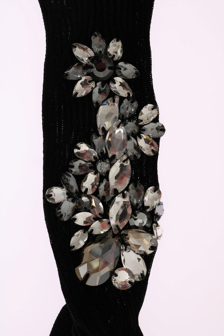 Dolce & Gabbana – Schwarze Strickstrümpfe mit Kristallverzierung