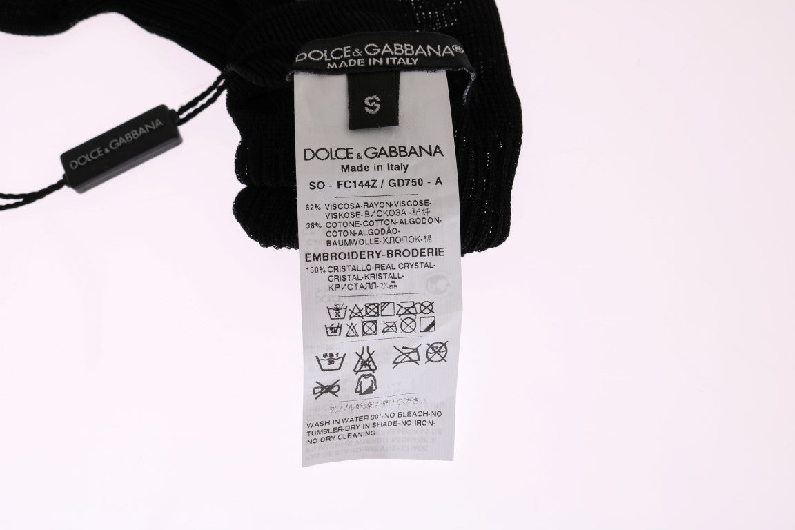 Dolce & Gabbana – Schwarze Strickstrümpfe mit Kristallverzierung