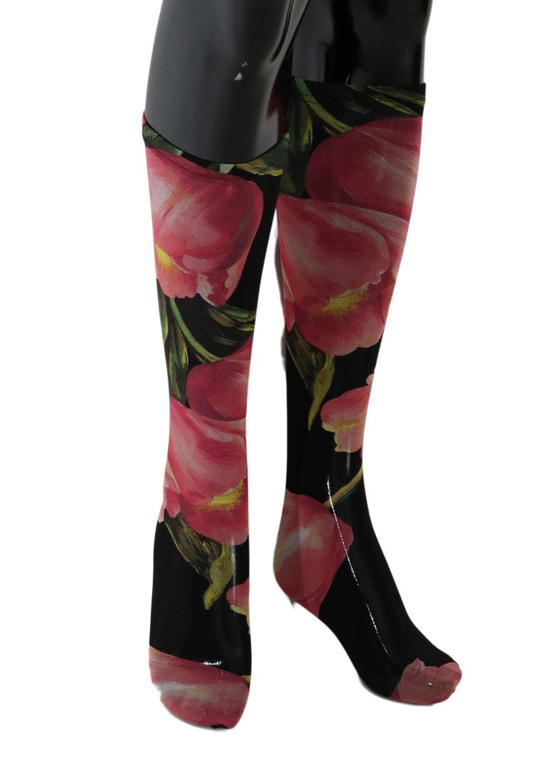 Ciorapi elastici din nailon cu imprimeu floral Dolce & Gabbana