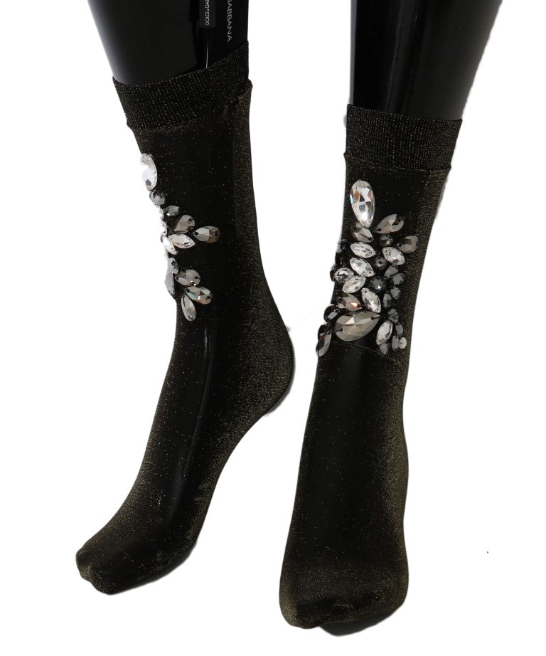 Dolce & Gabbana Schwarze, wadenlange Strümpfe mit Kristallverzierung