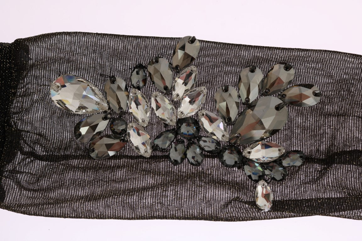 Dolce & Gabbana Schwarze, wadenlange Strümpfe mit Kristallverzierung