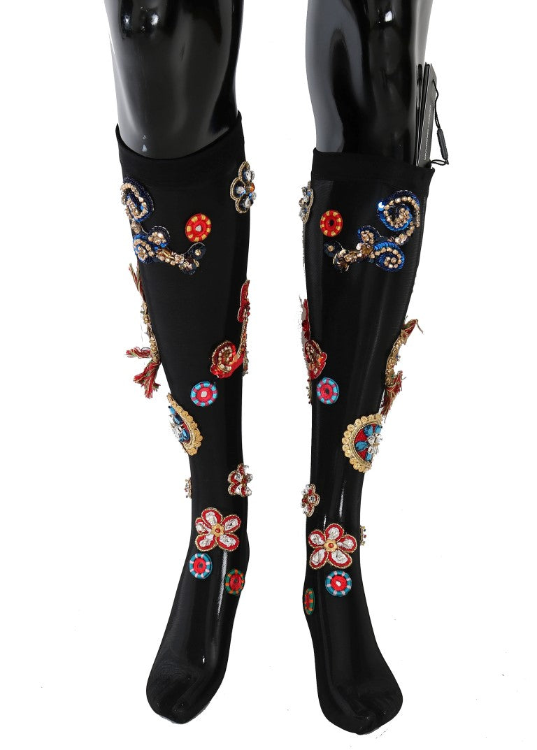 Dolce & Gabbana Elegante Strümpfe mit Kristallverzierung
