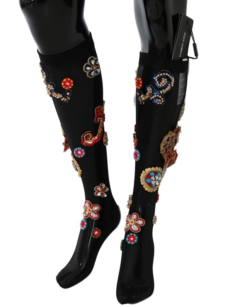 Dolce & Gabbana Elegante Strümpfe mit Kristallverzierung