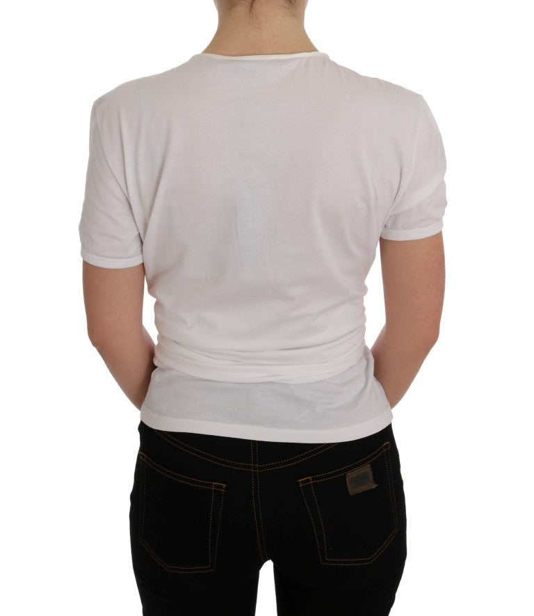 Dolce & Gabbana Elegante weiße Wickelbluse mit Kristallakzenten
